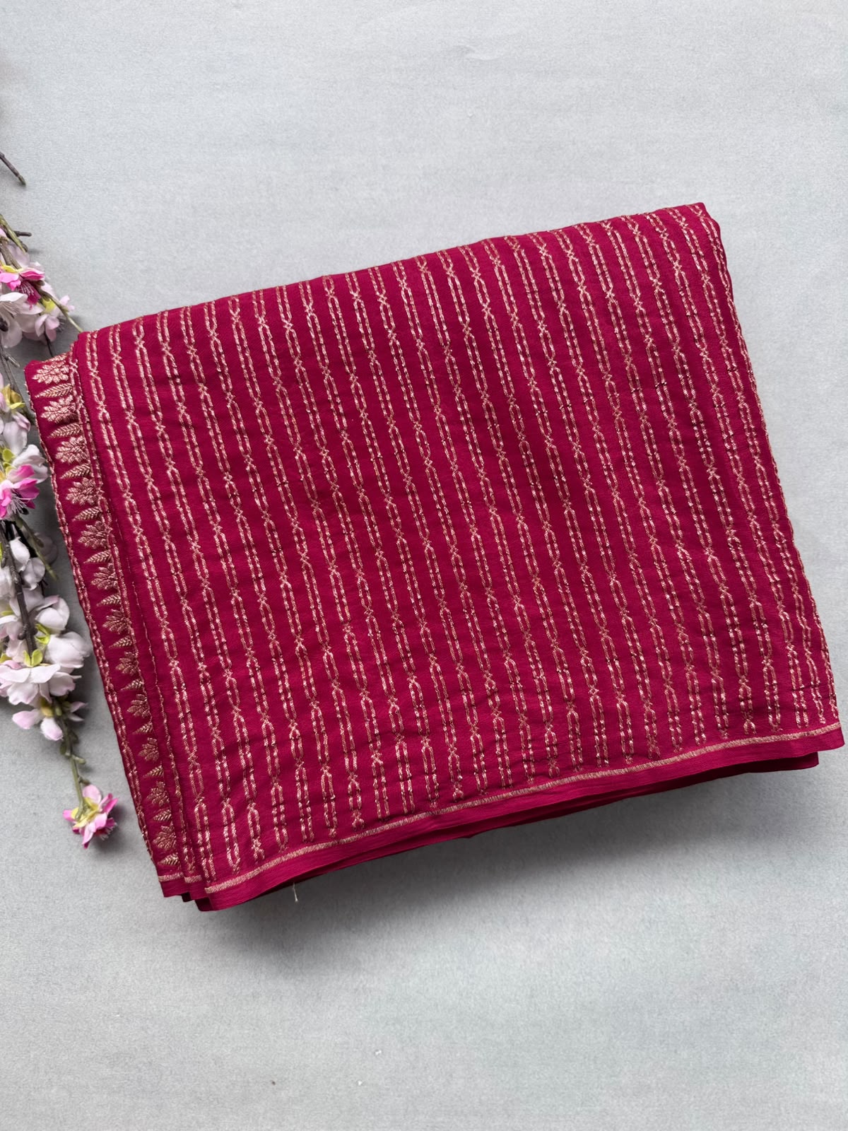 Maroon Pure Benarasi Crepe with Contrast Blouse Saree 110