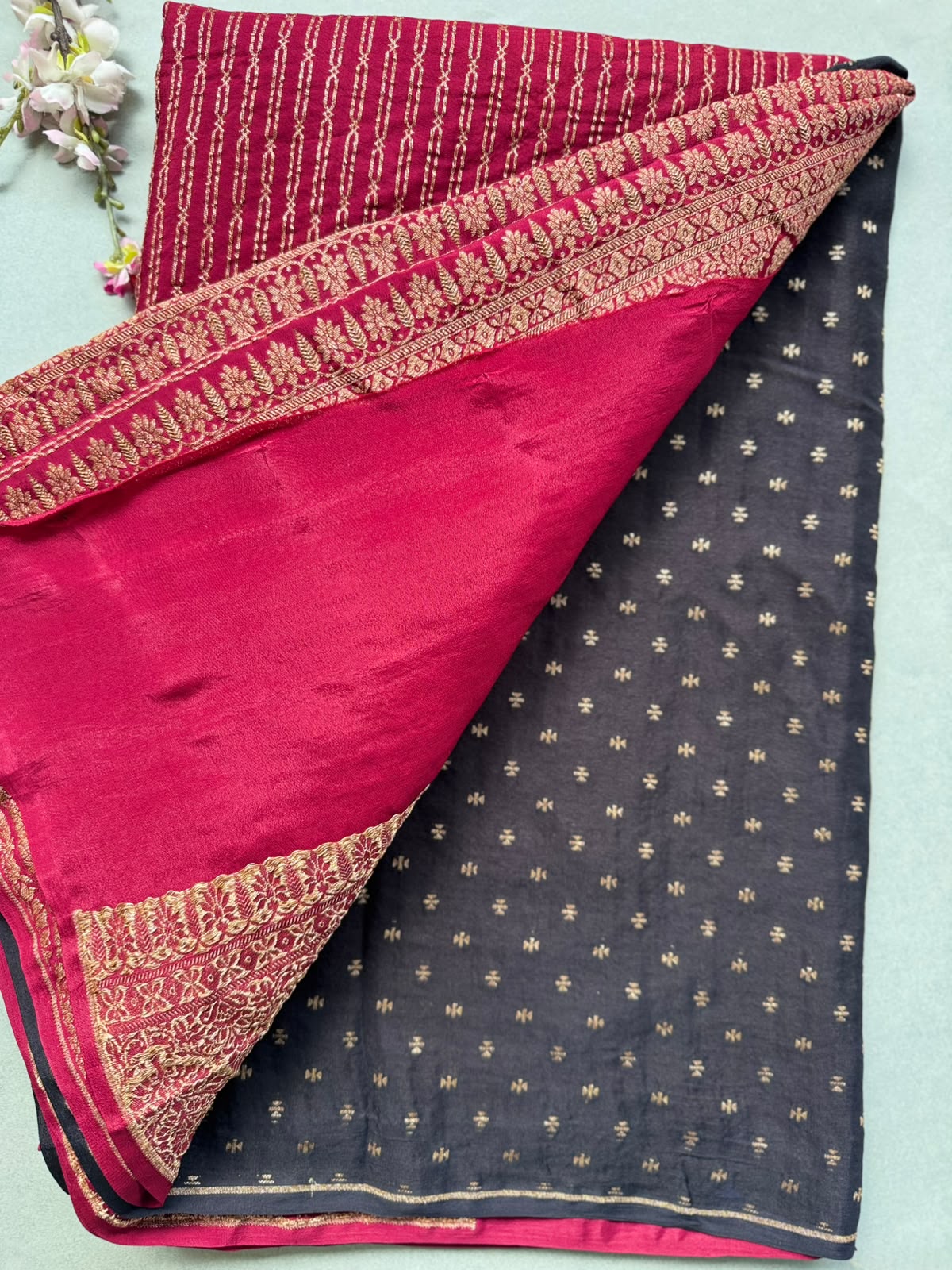 Maroon Pure Benarasi Crepe with Contrast Blouse Saree 110