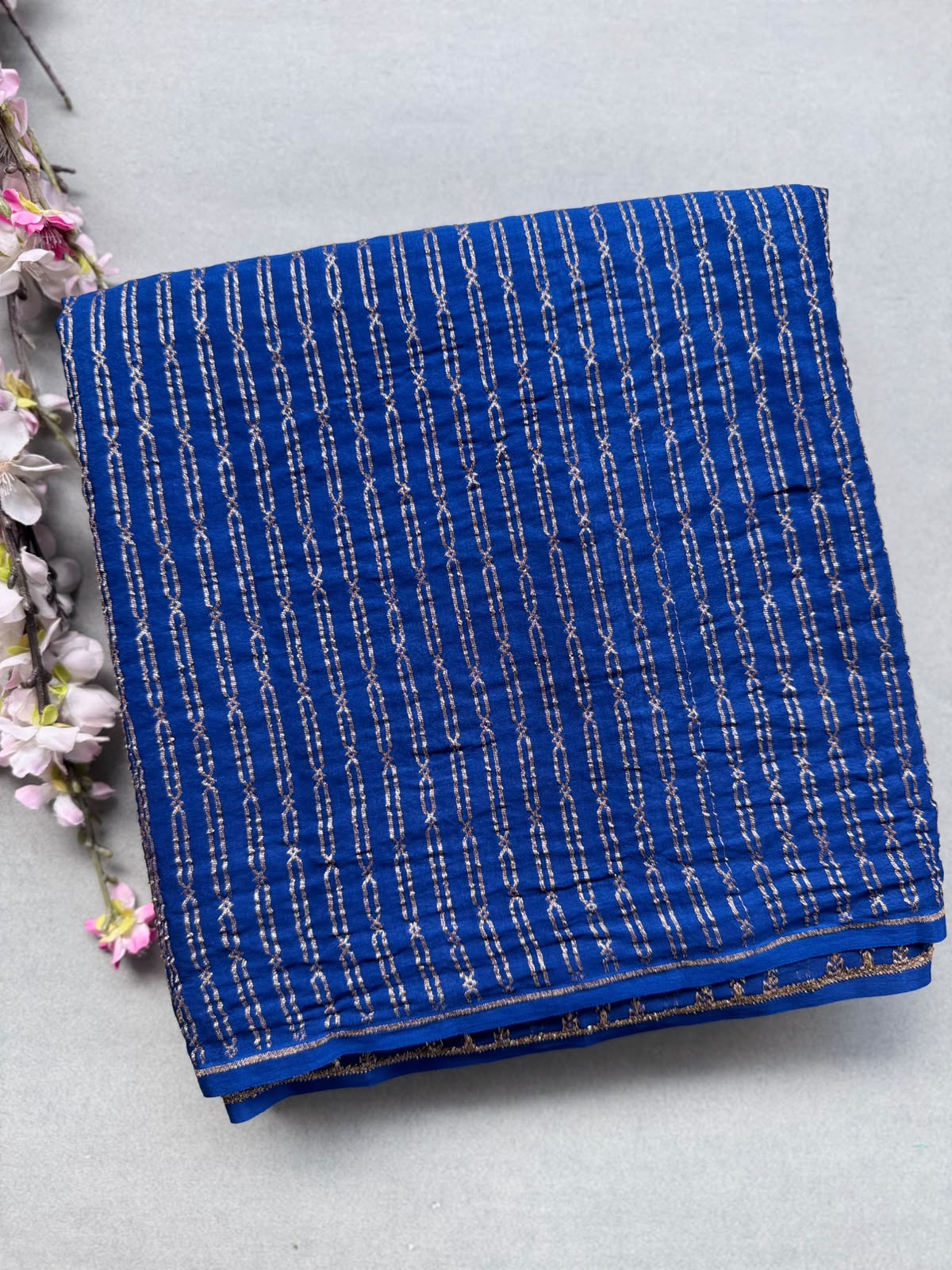 Blue Pure Benarasi Crepe with Contrast Blouse Saree 110