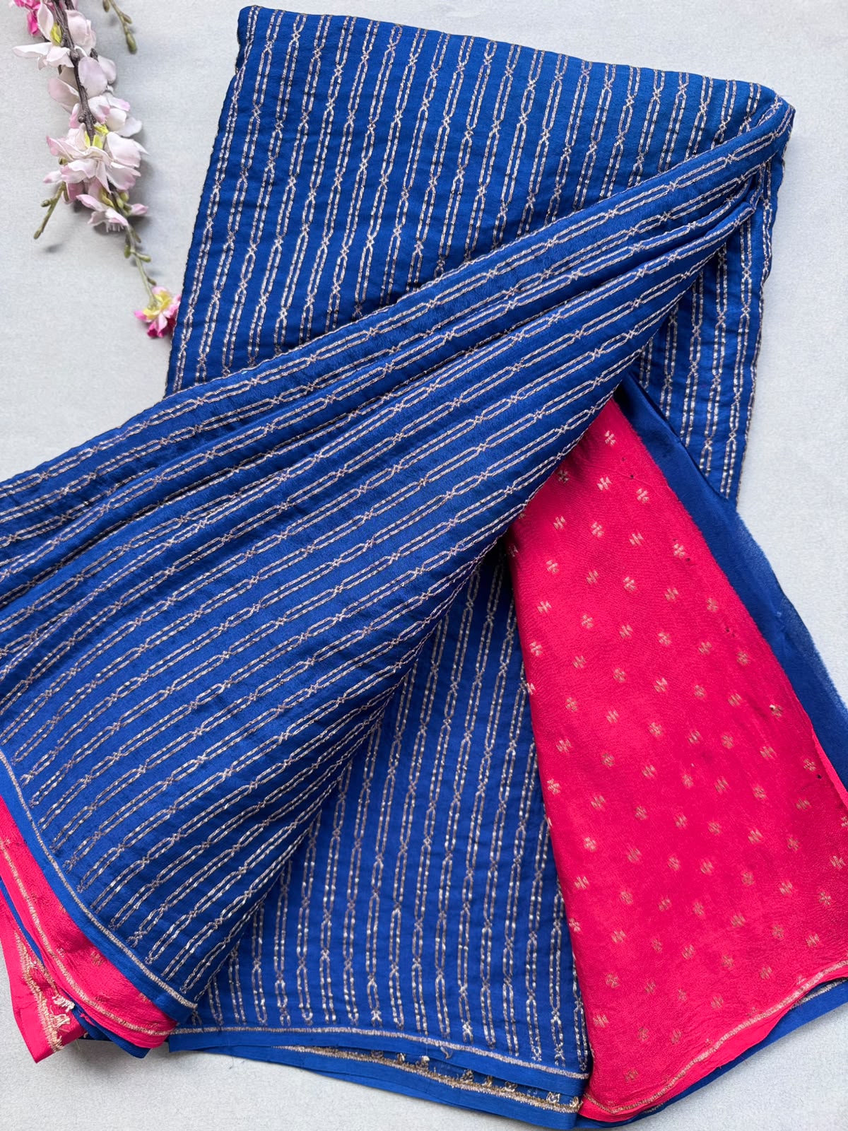 Blue Pure Benarasi Crepe with Contrast Blouse Saree 110