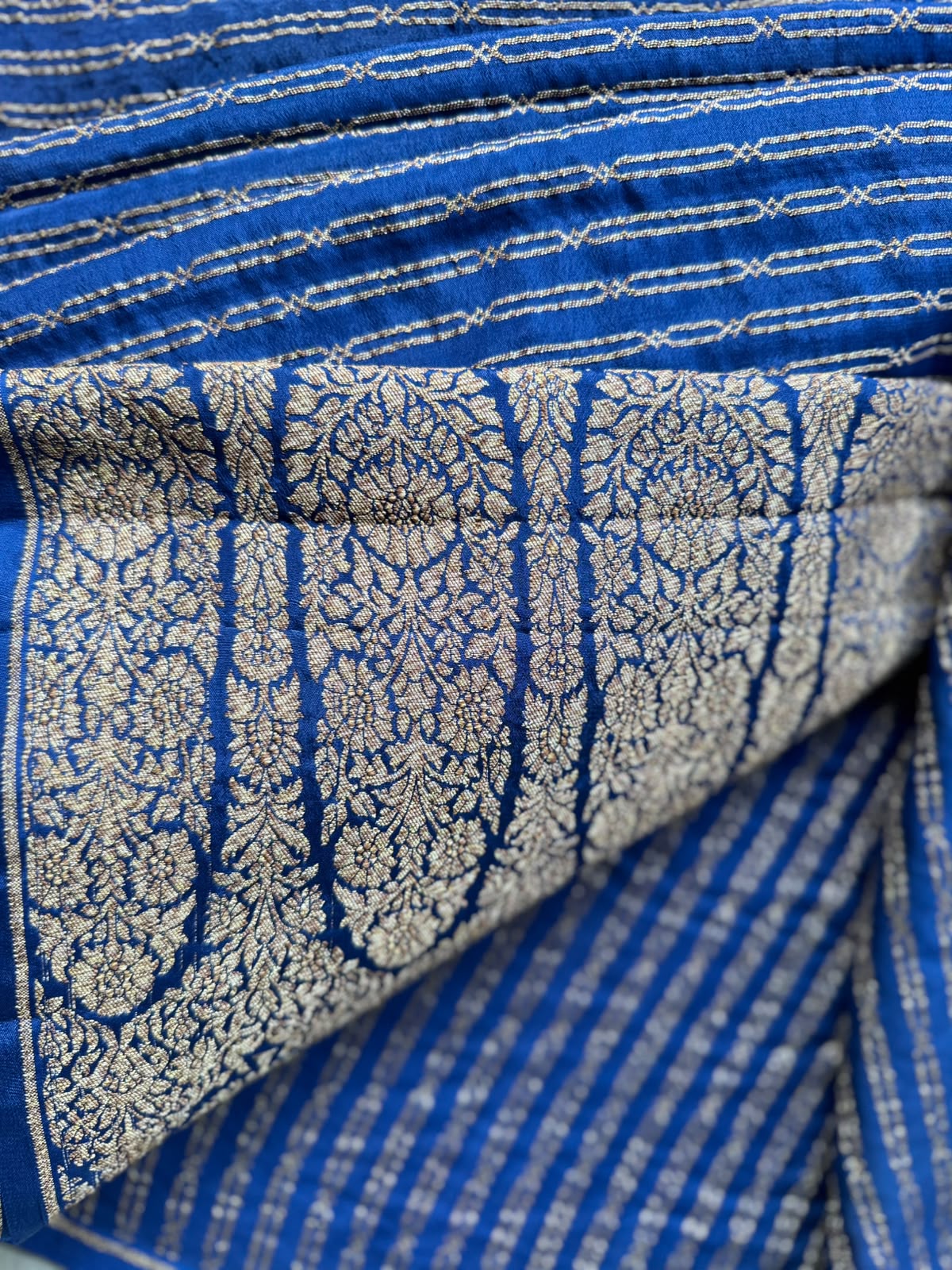 Blue Pure Benarasi Crepe with Contrast Blouse Saree 110