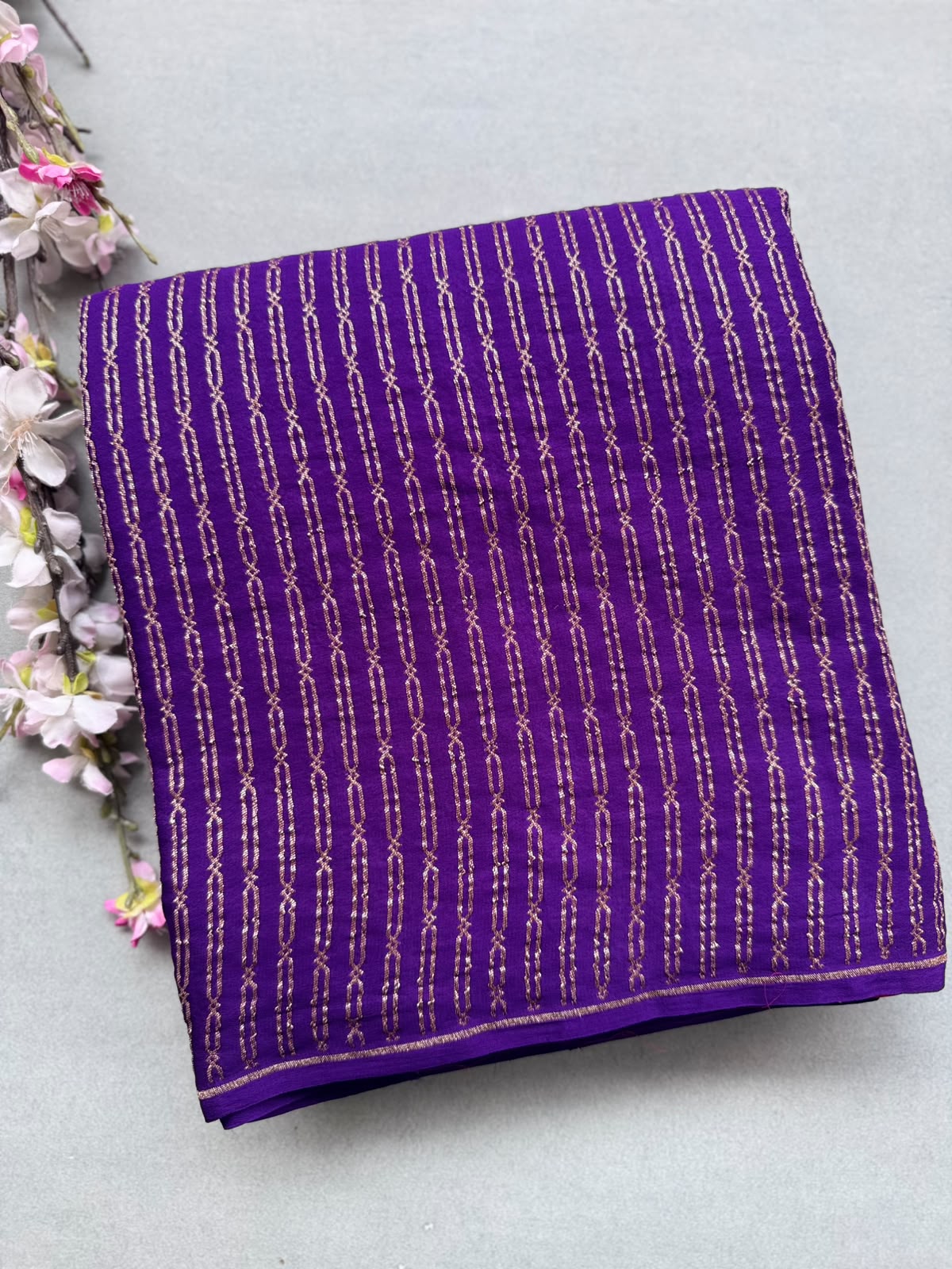 Purple Pure Benarasi Crepe with Contrast Blouse Saree 110