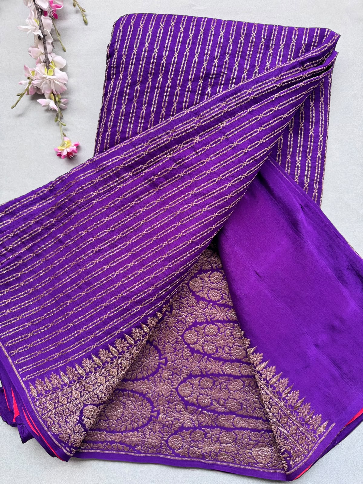 Purple Pure Benarasi Crepe with Contrast Blouse Saree 110