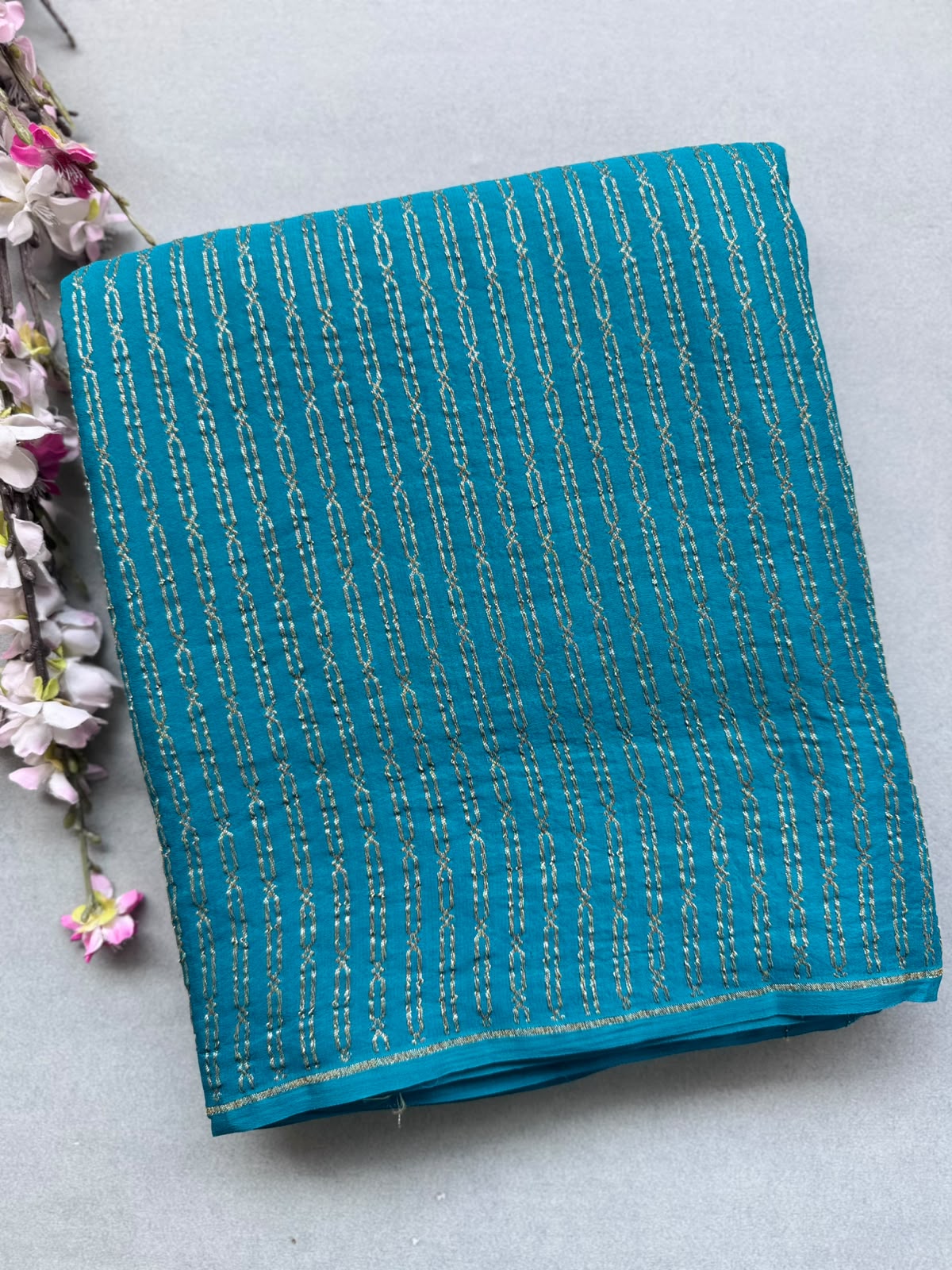 Teal Pure Benarasi Crepe with Contrast Blouse Saree 110