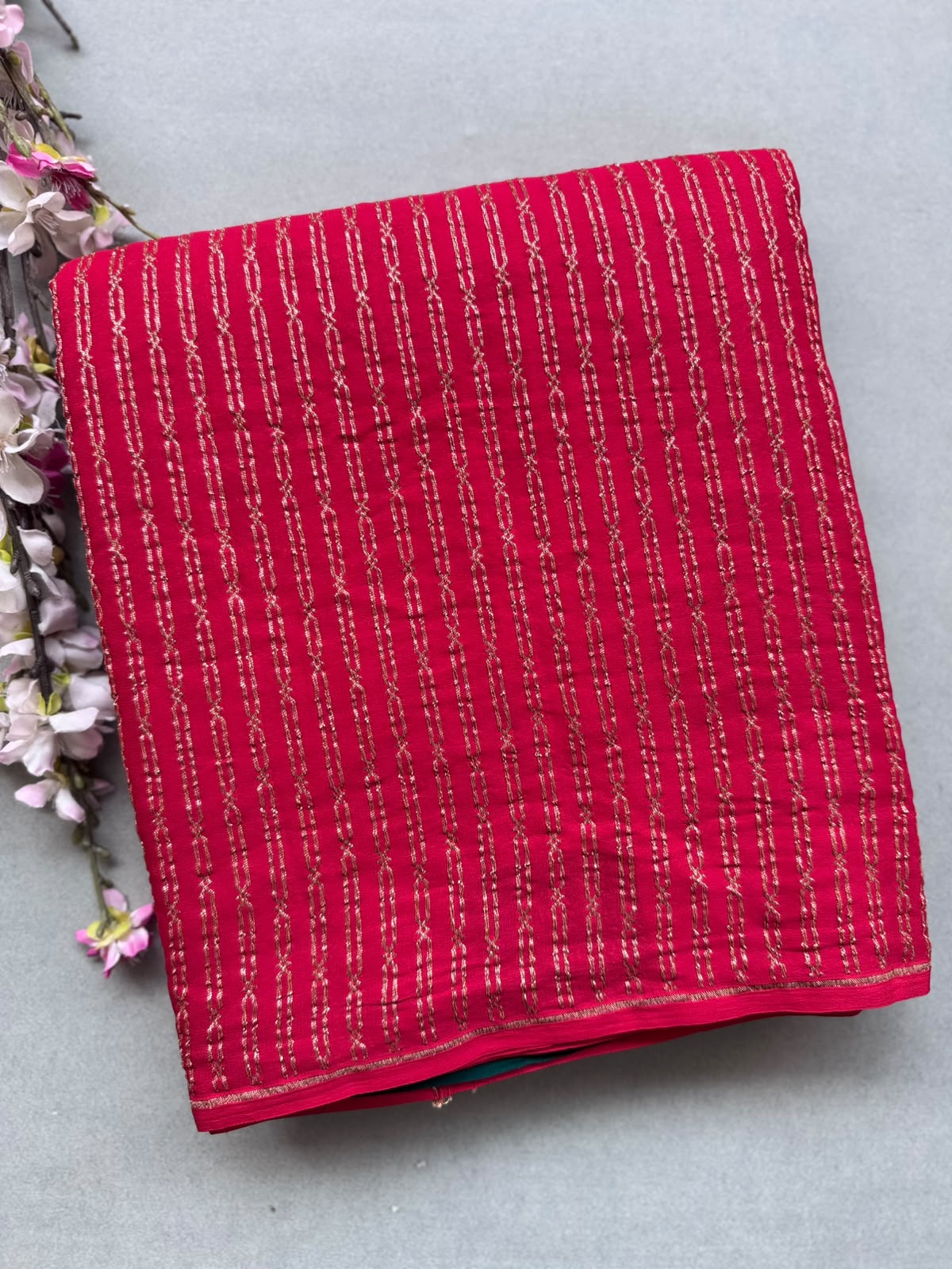 Red Pure Benarasi Crepe with Contrast Blouse Saree 110