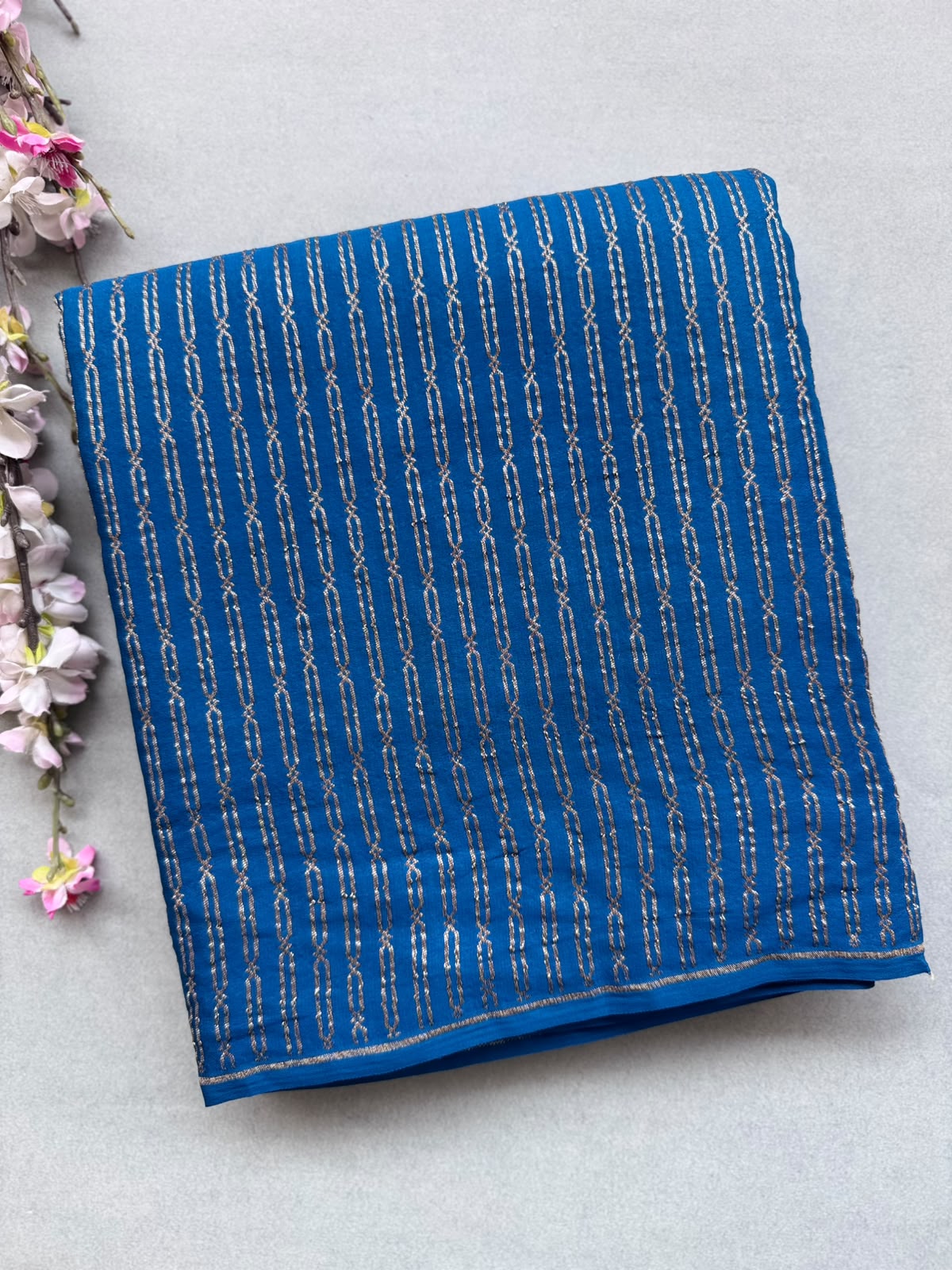 Blue Pure Benarasi Crepe with Contrast Blouse Saree 110