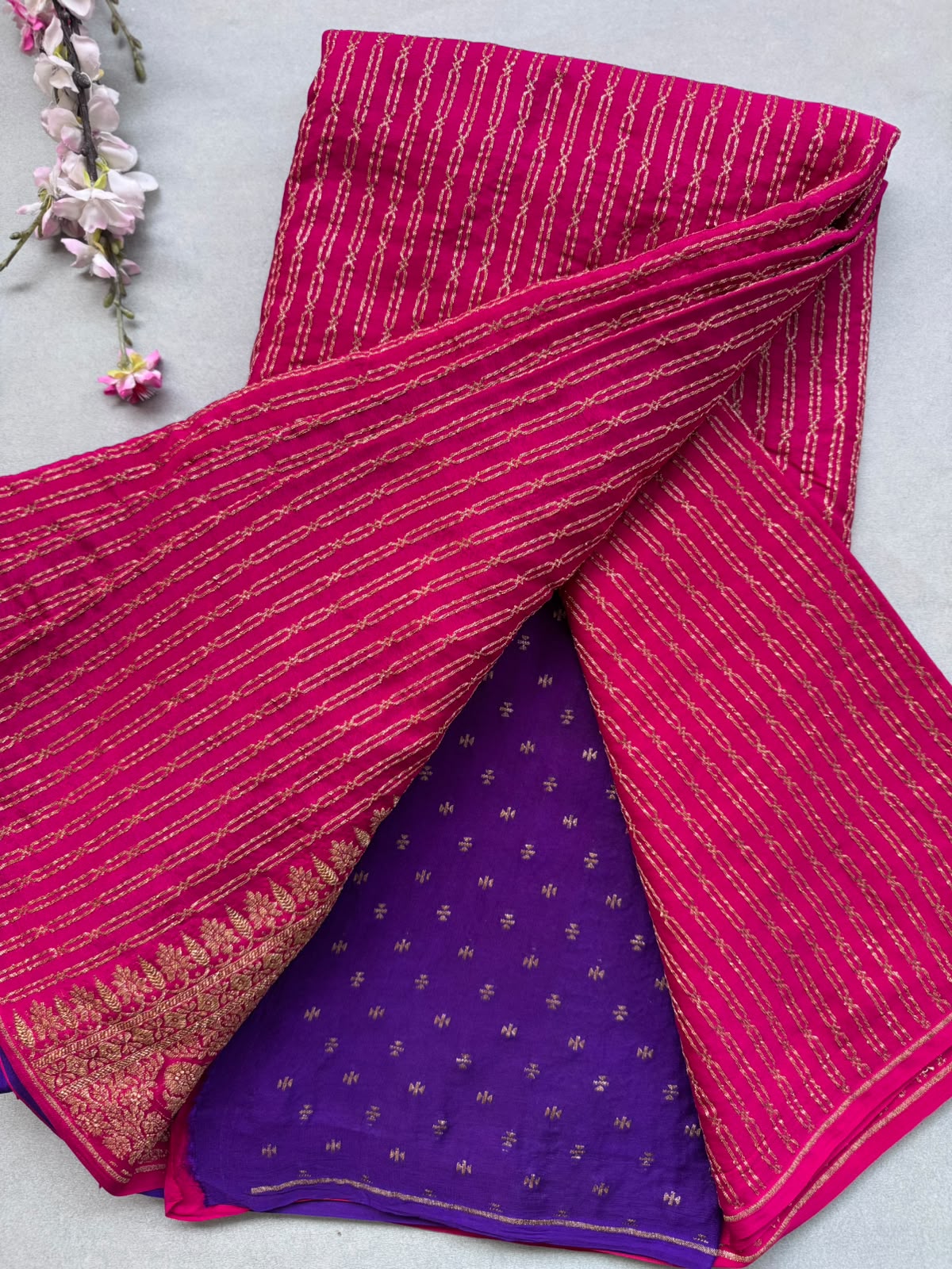 Magenta Pure Benarasi Crepe with Contrast Blouse Saree 110