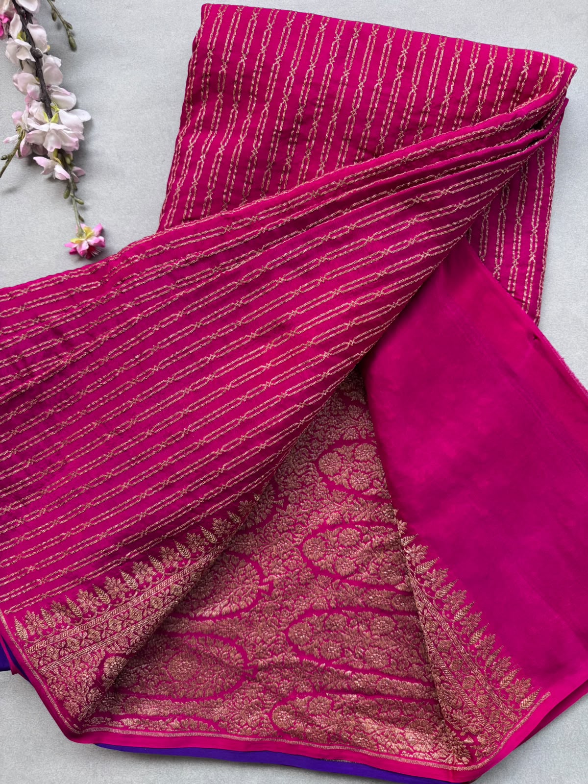 Magenta Pure Benarasi Crepe with Contrast Blouse Saree 110