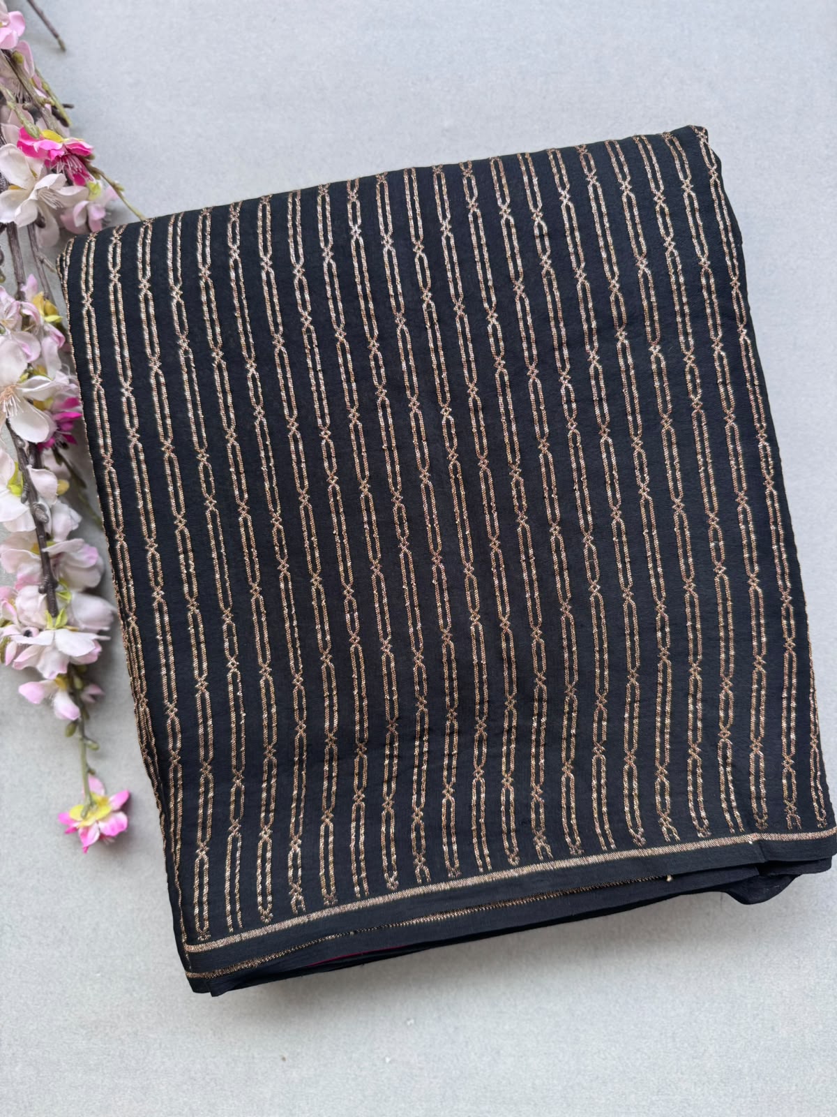 Black Pure Benarasi Crepe with Contrast Blouse Saree 110