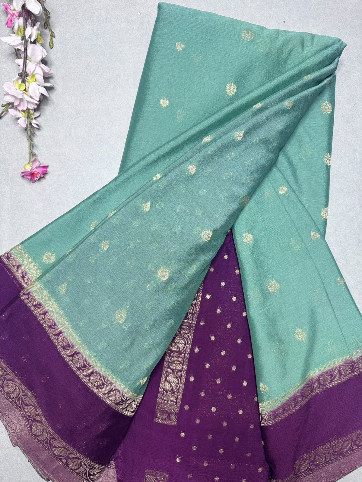 Green Chinnon Saree 110