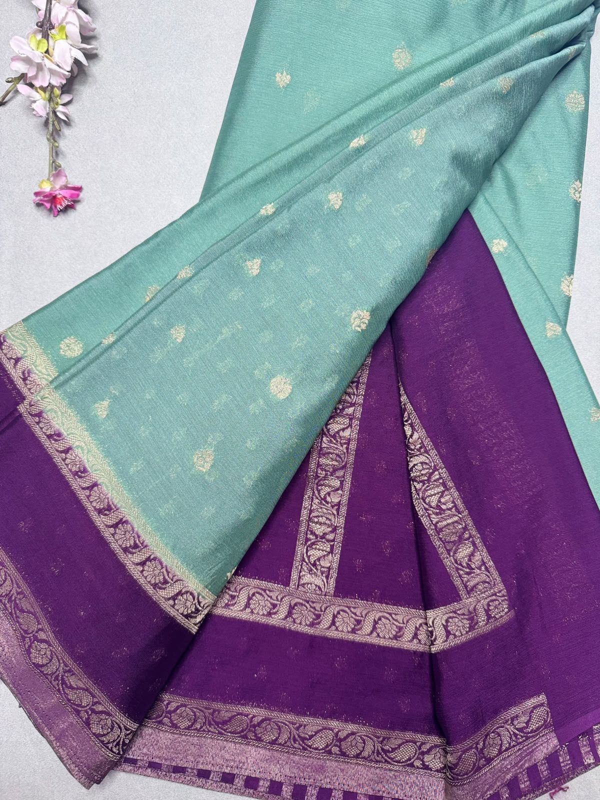 Green Chinnon Saree 110