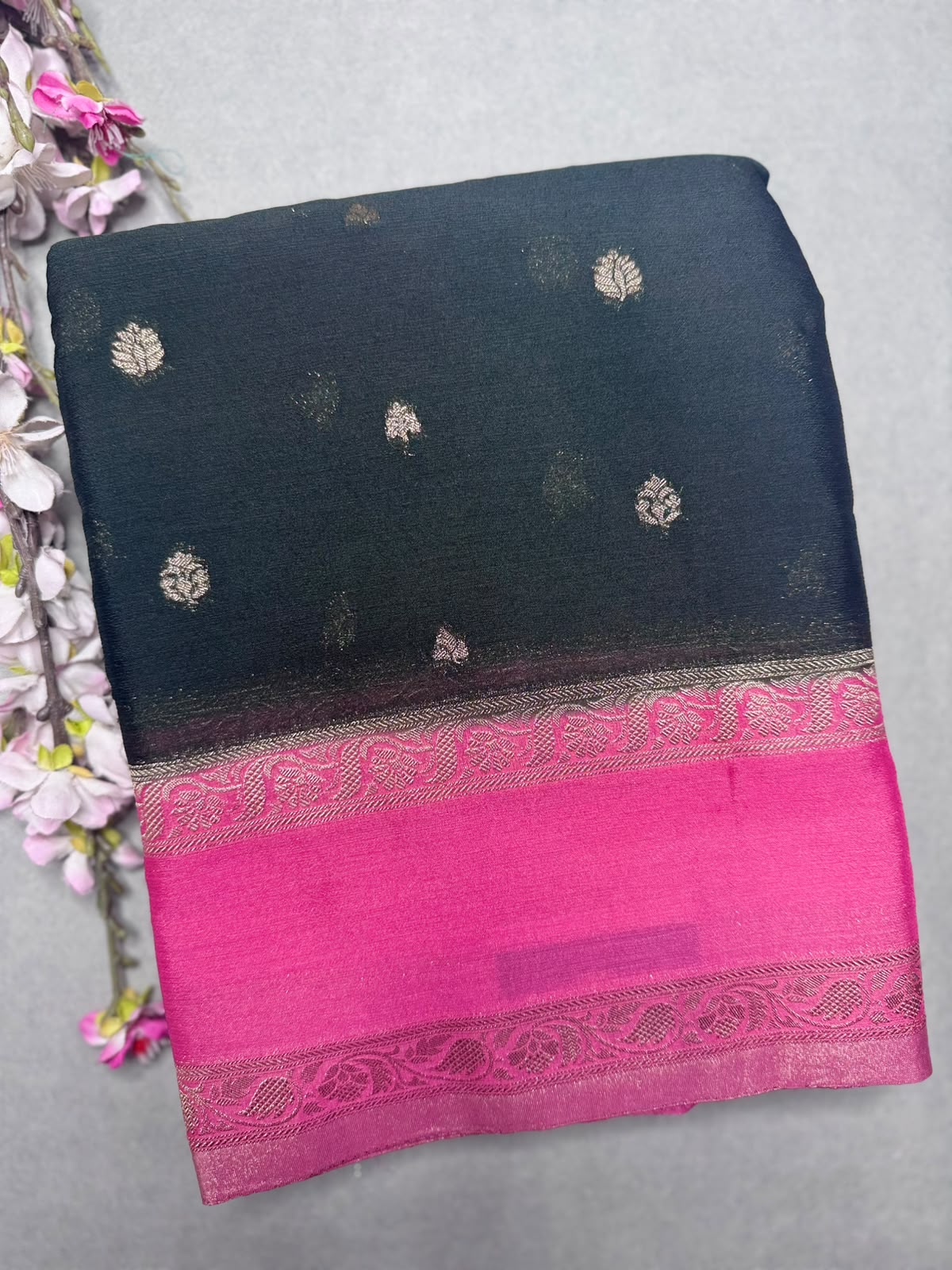Bottle Green Chinnon Saree 110