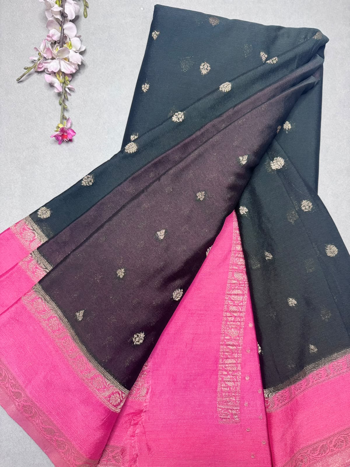 Bottle Green Chinnon Saree 110