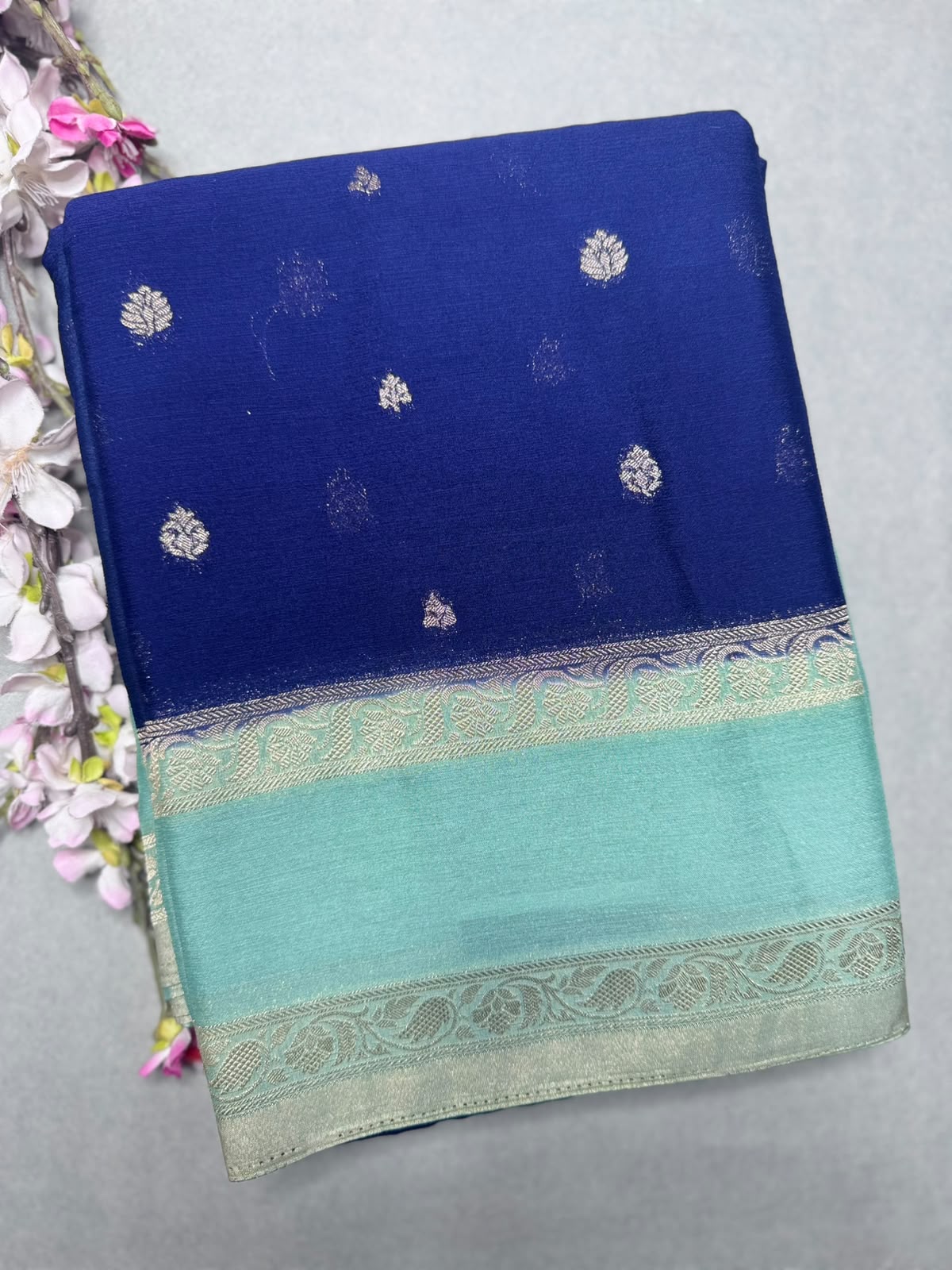 Navy Blue Chinnon Saree 110