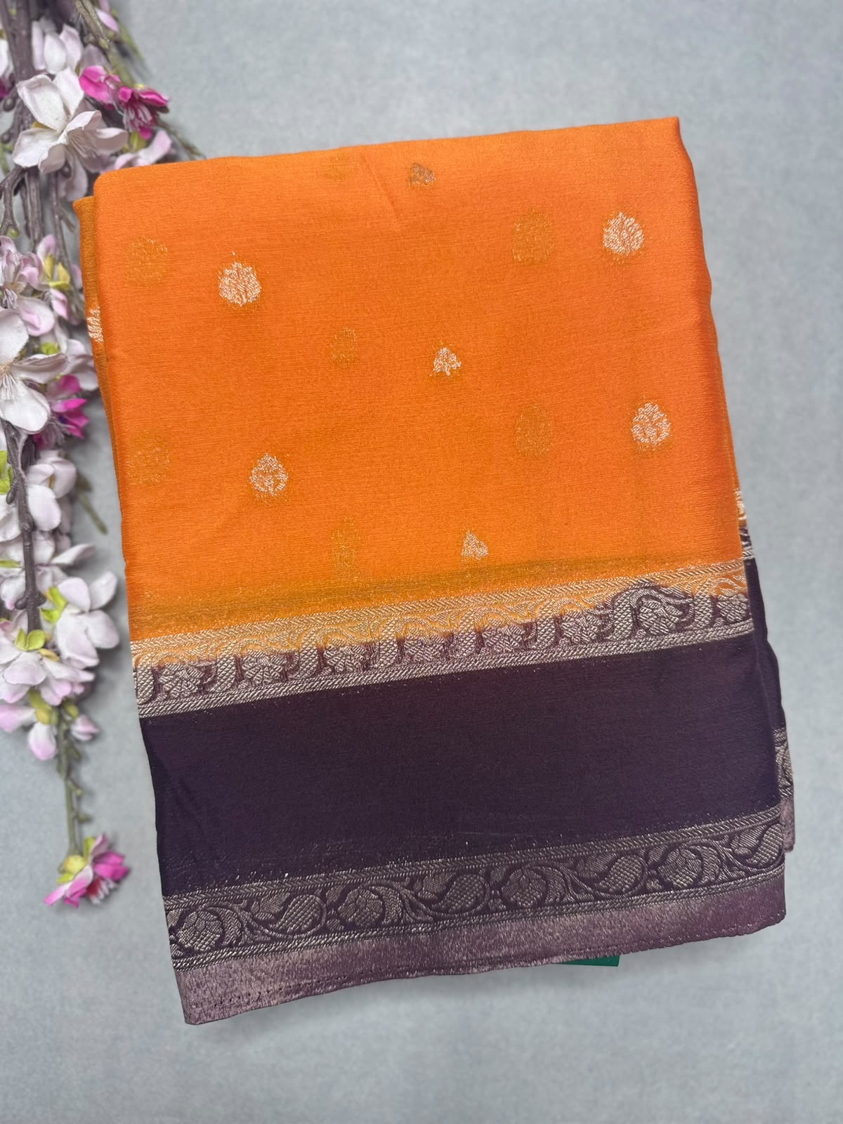 Orange Chinnon Saree 110