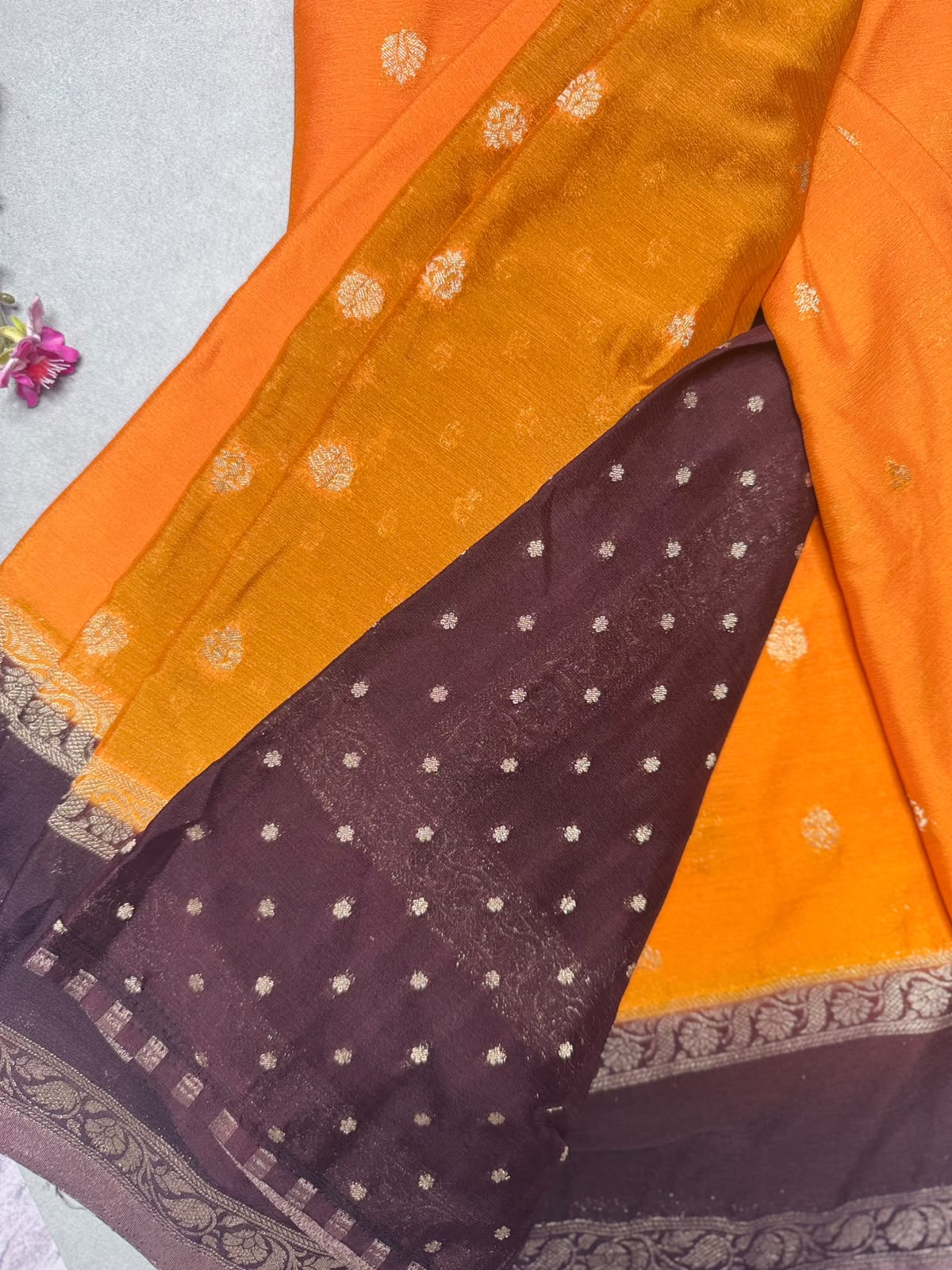 Orange Chinnon Saree 110