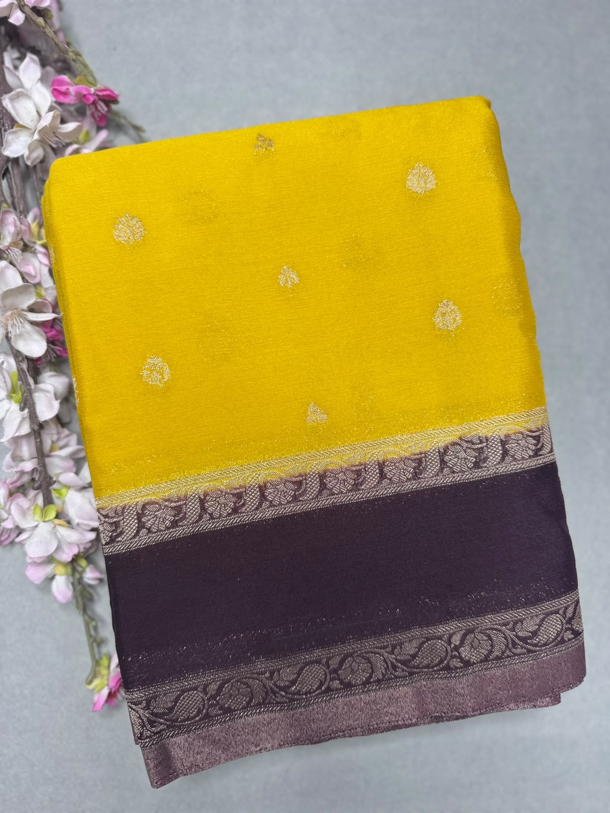 Yellow Chinnon Saree 110