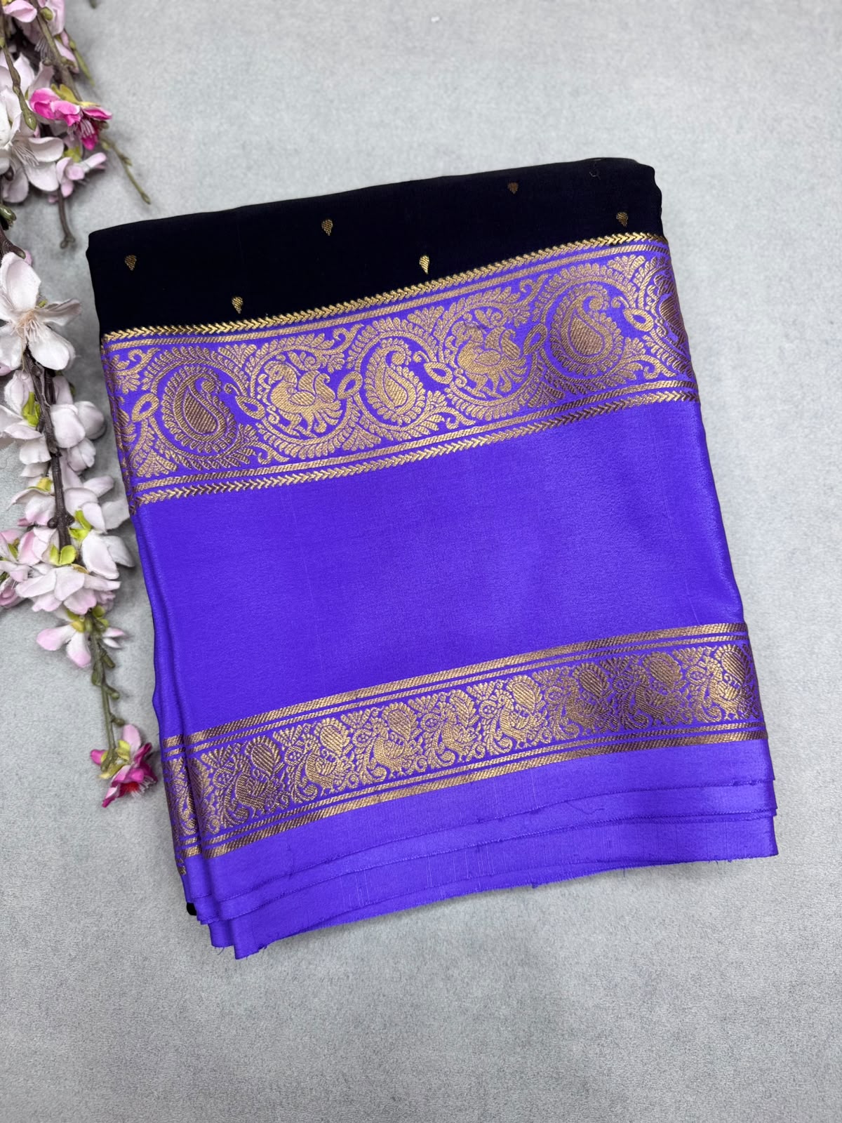 Black Tilaka Butta Pure Mysore Crepe Silk Saree 110