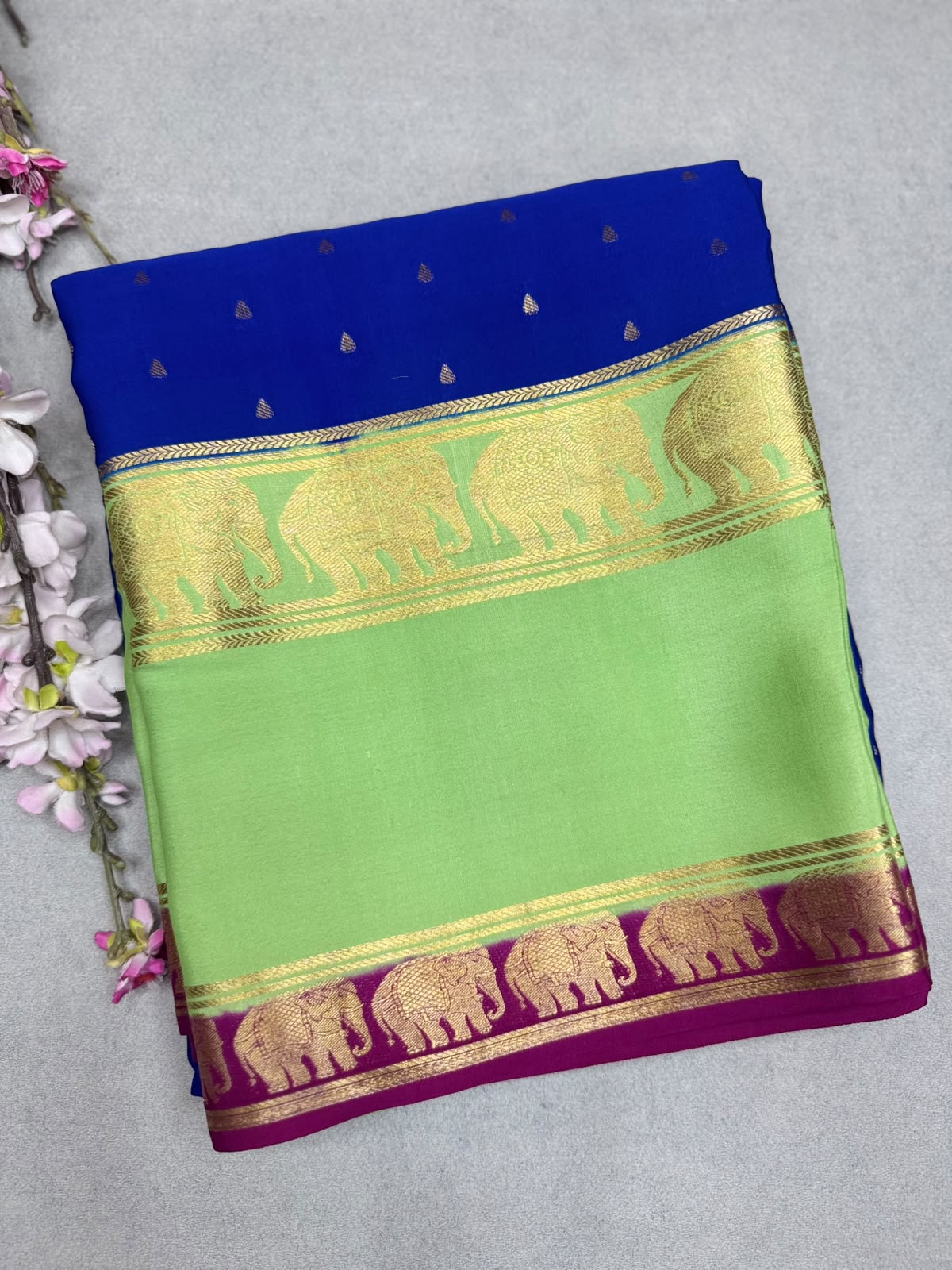 Royal Blue Tilaka Butta Pure Mysore Crepe Silk Saree 110