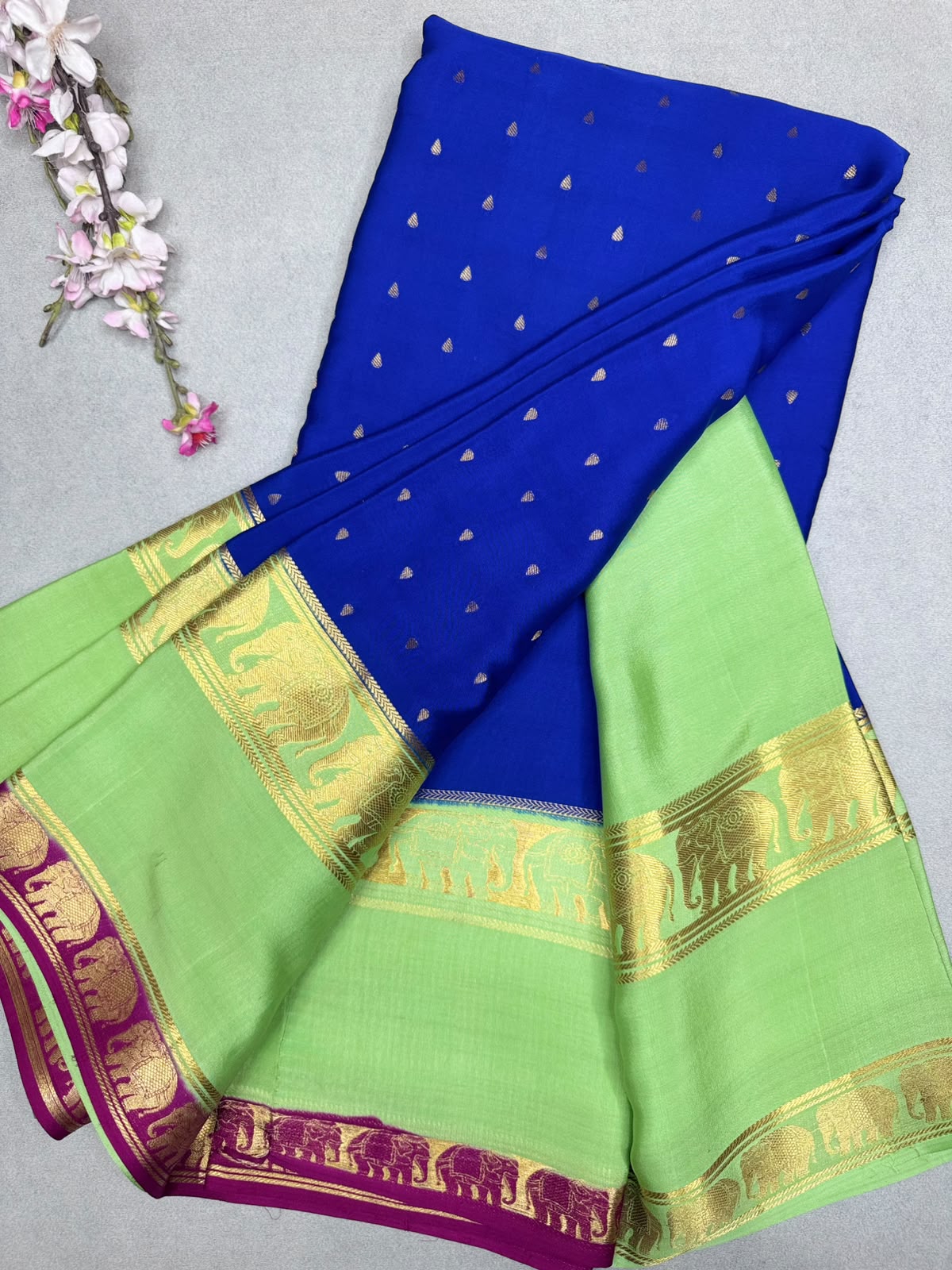 Royal Blue Tilaka Butta Pure Mysore Crepe Silk Saree 110