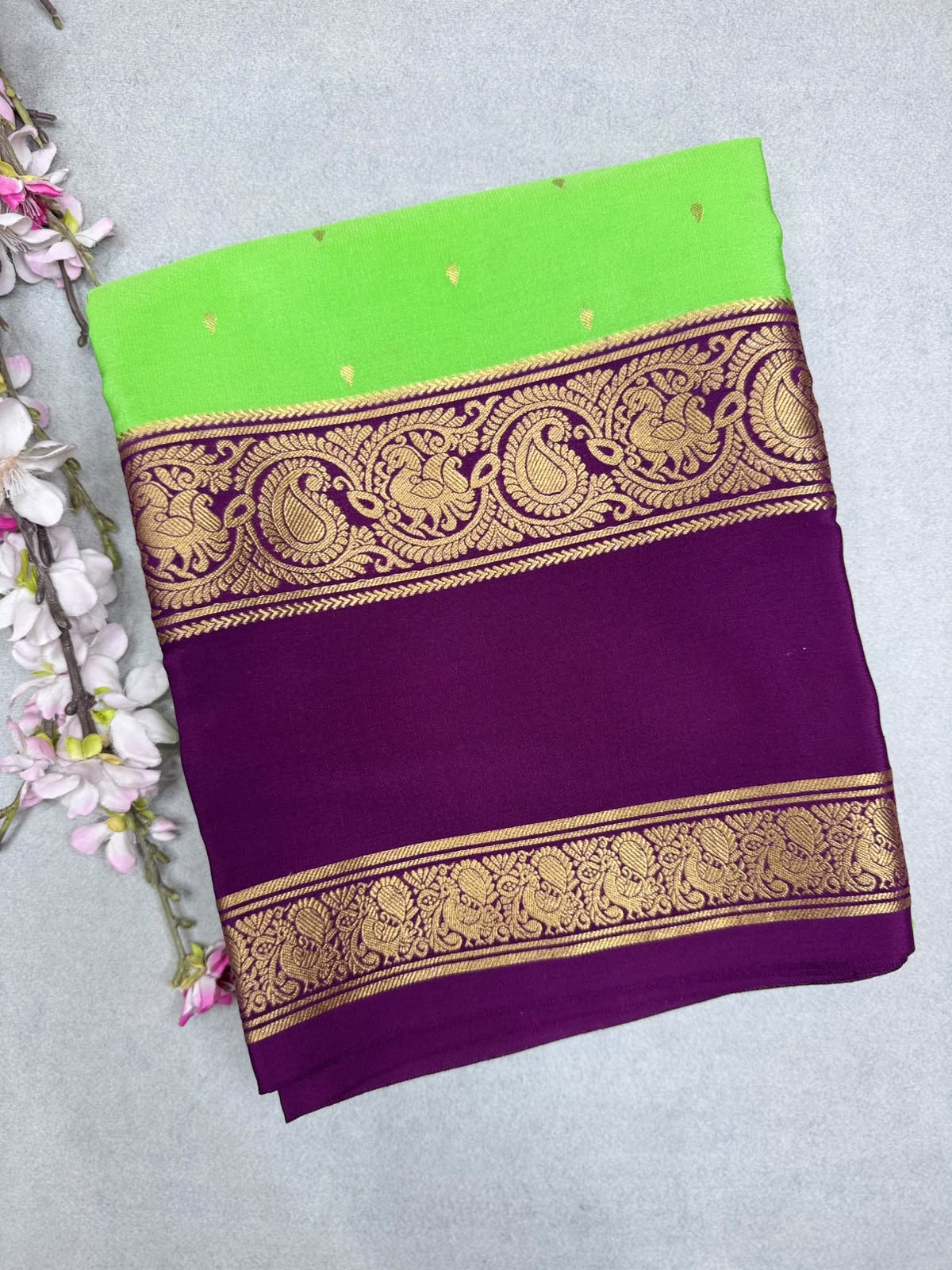Green Tilaka Butta Pure Mysore Crepe Silk Saree 110