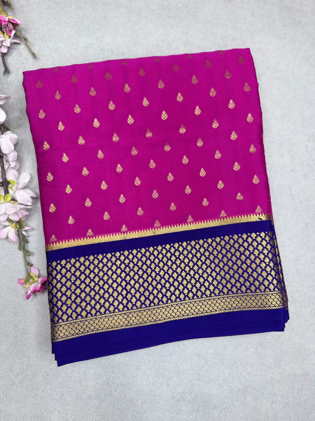 Magenta Tilaka Butta Pure Mysore Crepe Silk Saree 110