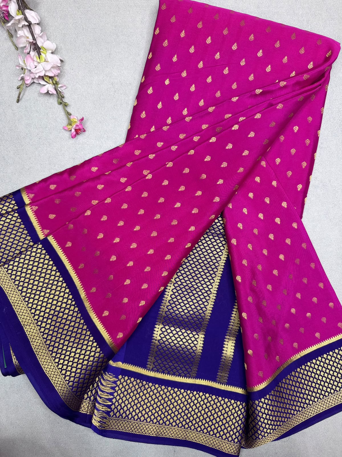 Magenta Tilaka Butta Pure Mysore Crepe Silk Saree 110