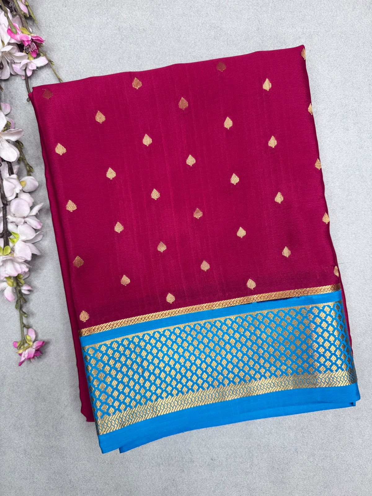 Red Tilaka Butta Pure Mysore Crepe Silk Saree 110