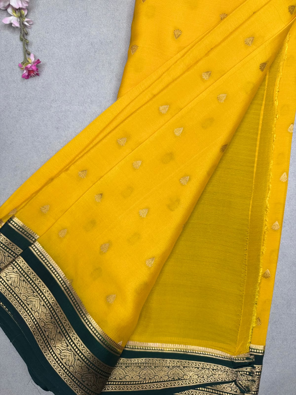 Yellow Tilaka Butta Pure Mysore Crepe Silk Saree 110