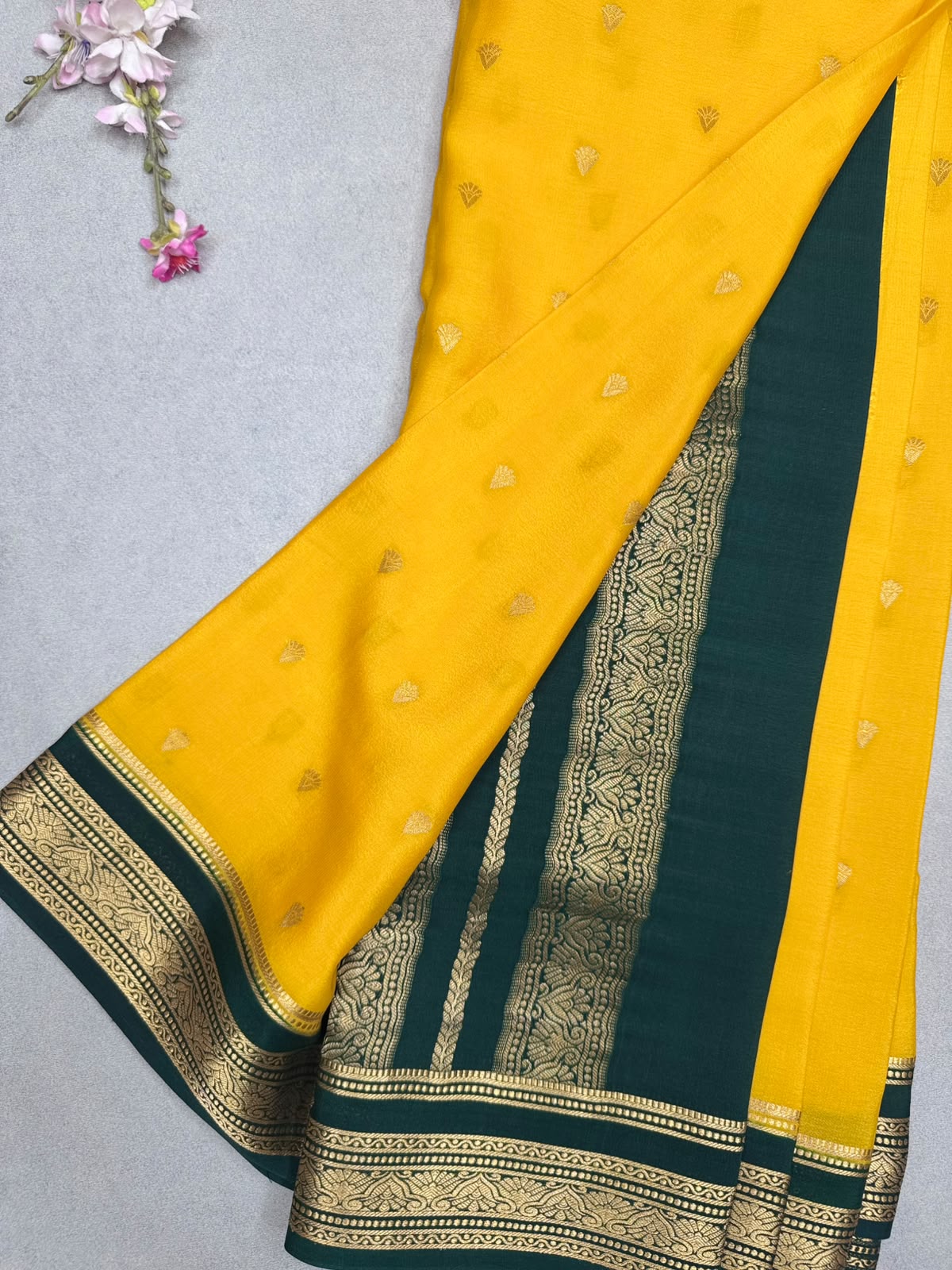 Yellow Tilaka Butta Pure Mysore Crepe Silk Saree 110
