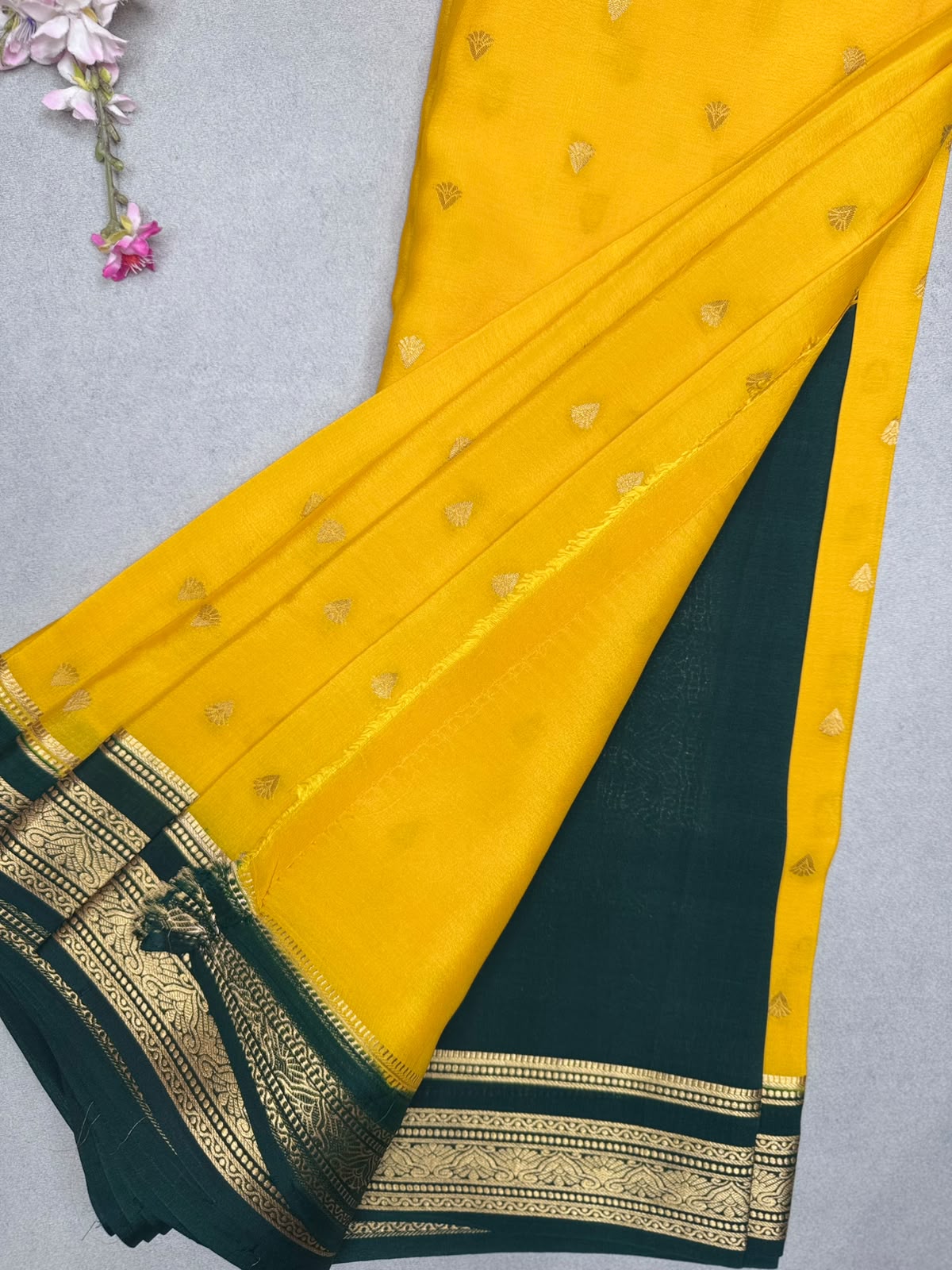 Yellow Tilaka Butta Pure Mysore Crepe Silk Saree 110