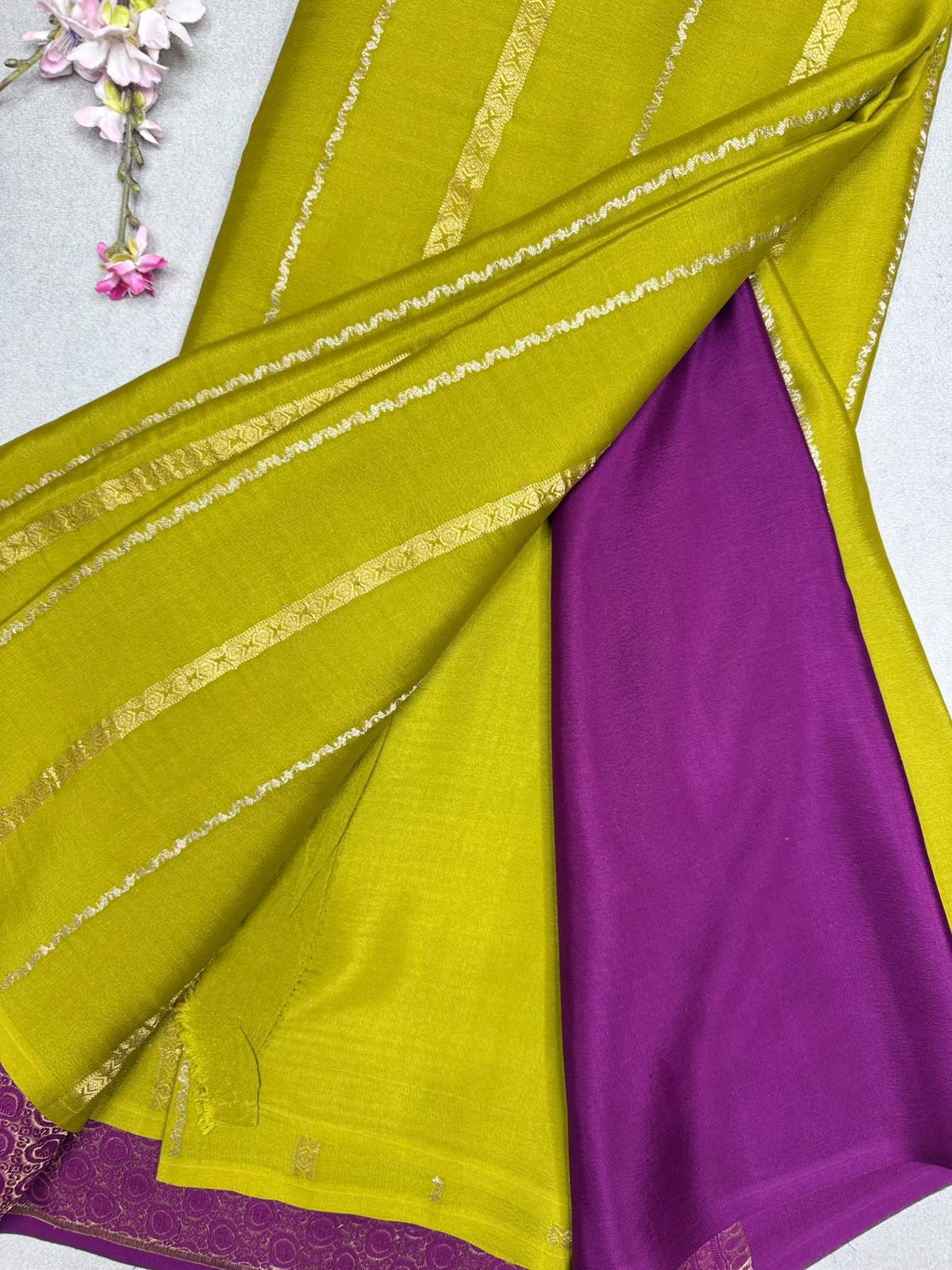 Mehandi Green Stripes Pure Mysore Crepe Silk Saree 110