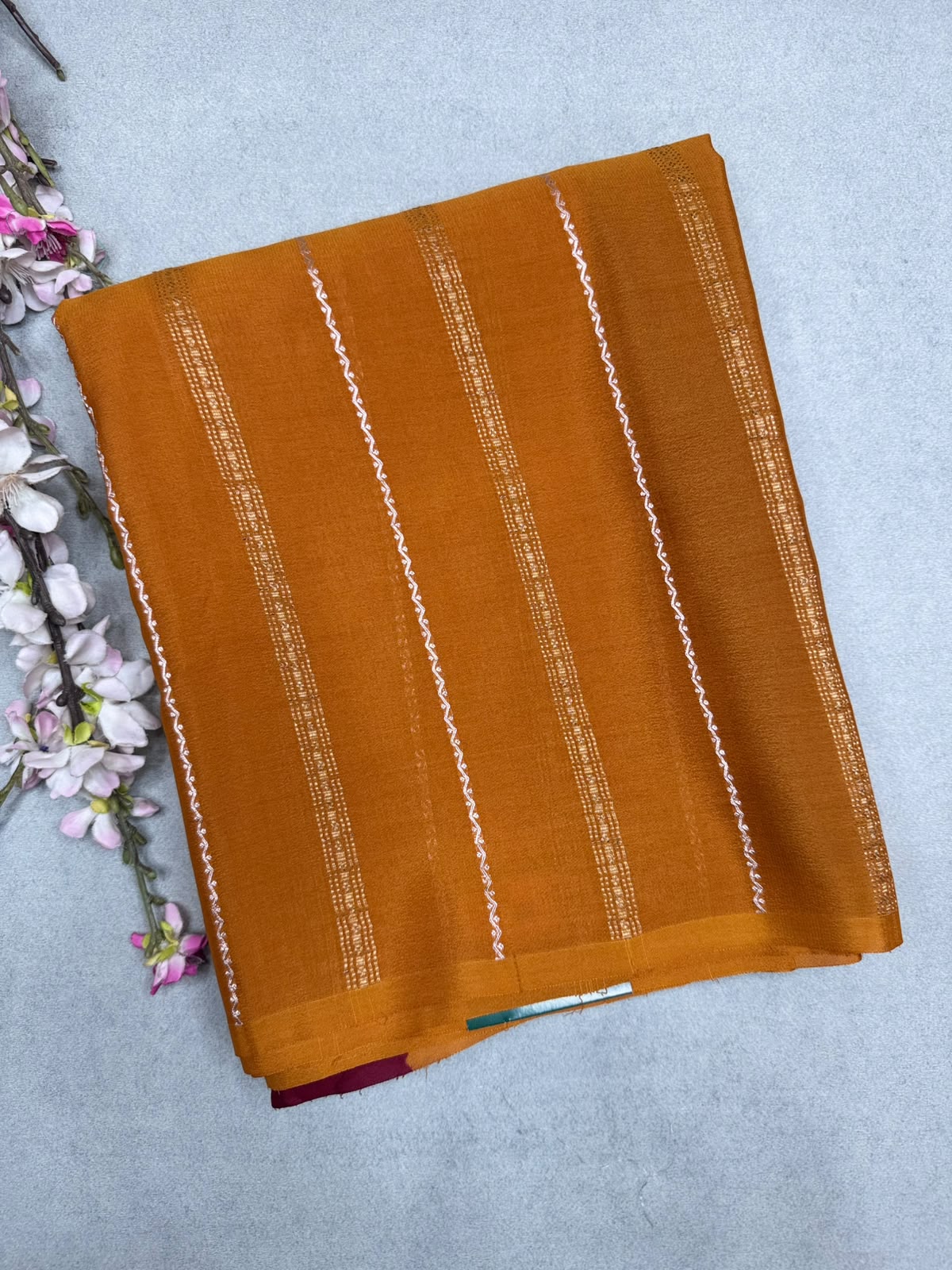 Orange Stripes Pure Mysore Crepe Silk Saree 110