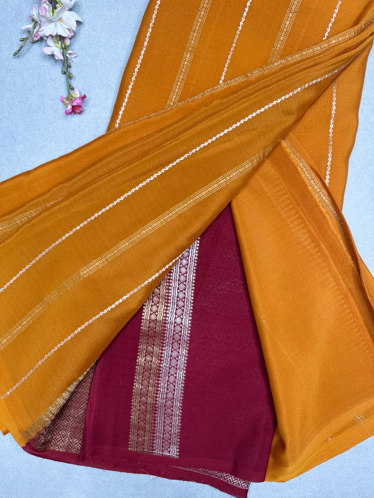 Orange Stripes Pure Mysore Crepe Silk Saree 110