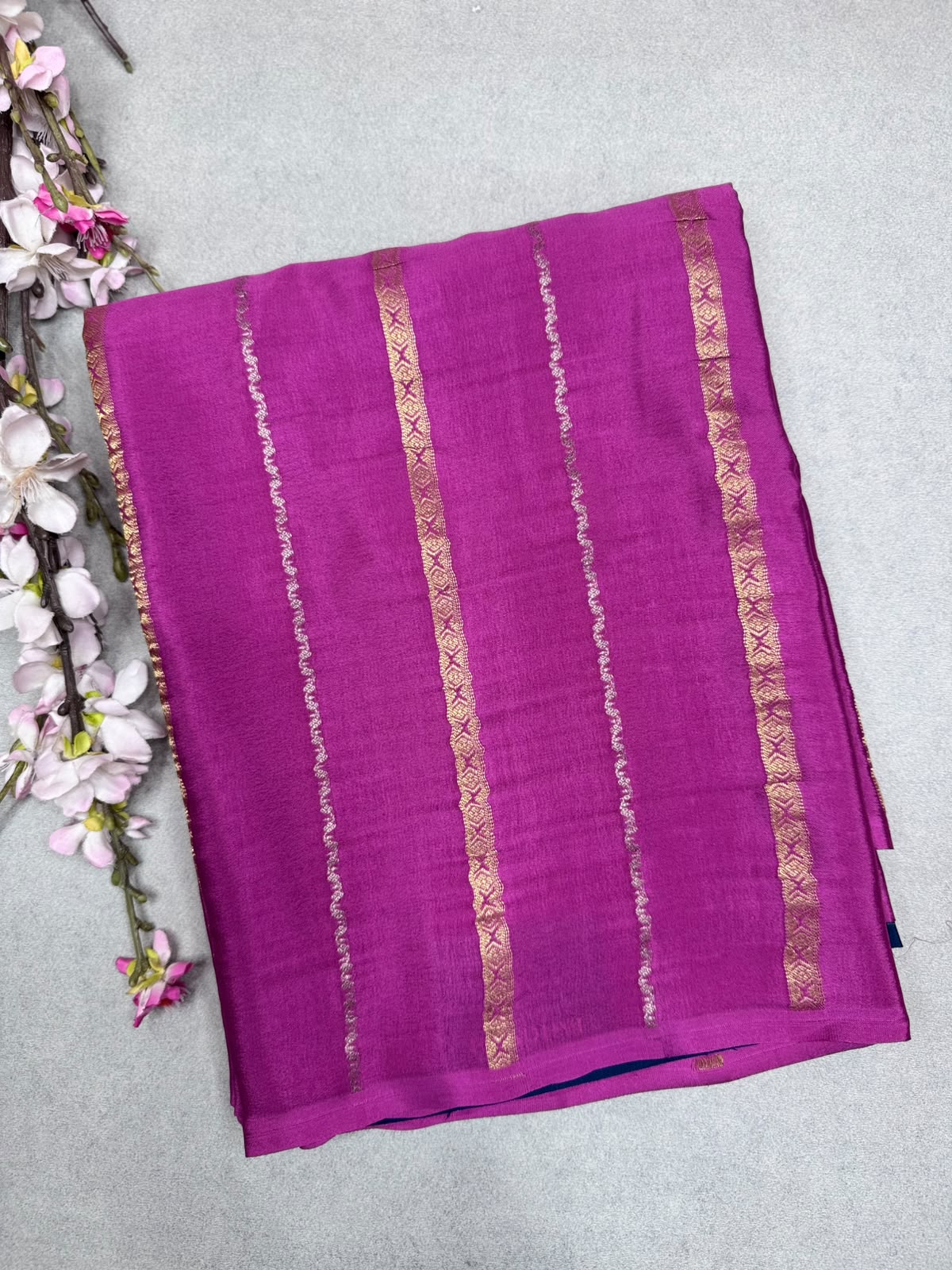 Mauve Stripes Pure Mysore Crepe Silk Saree 110