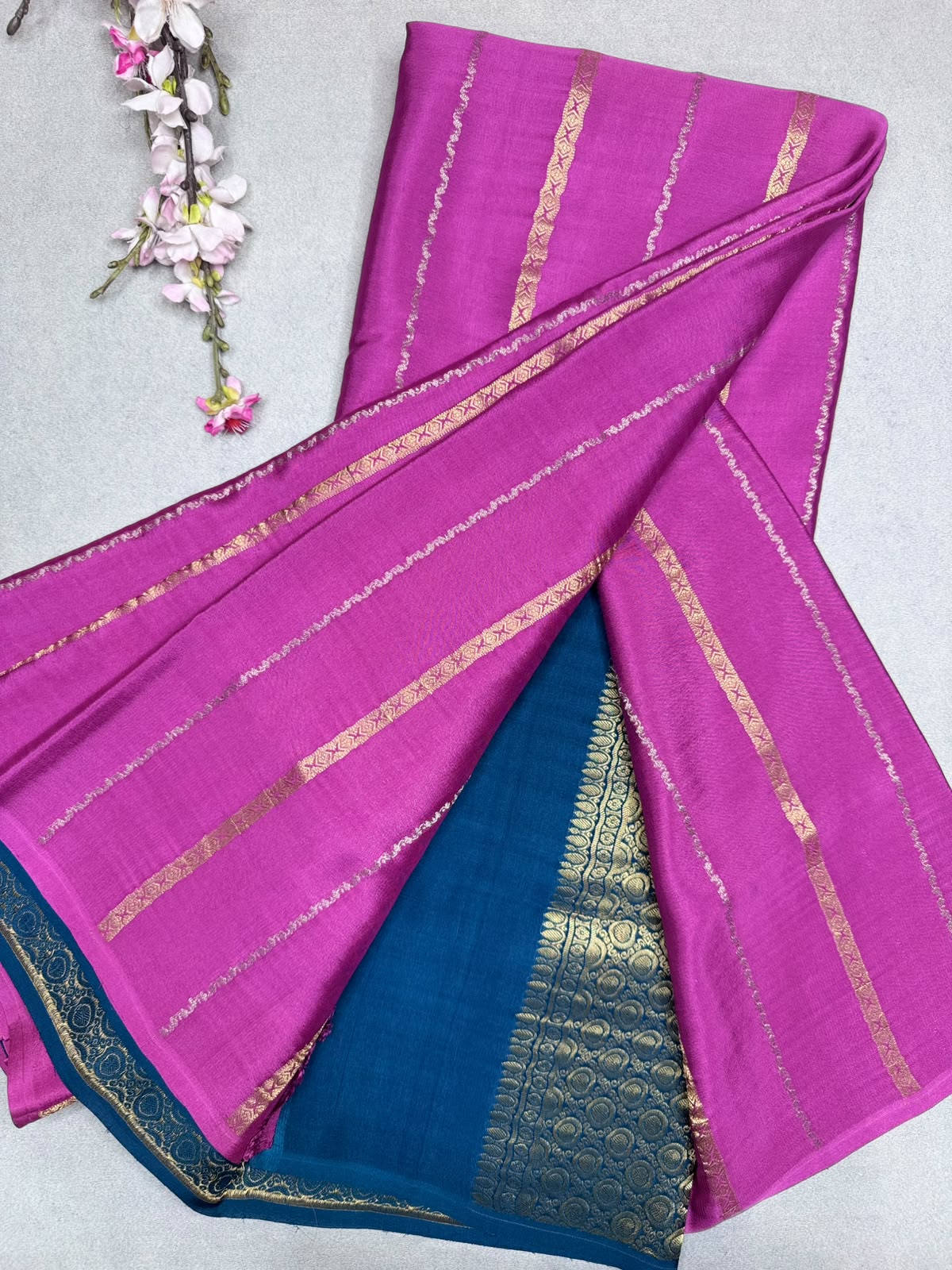 Mauve Stripes Pure Mysore Crepe Silk Saree 110