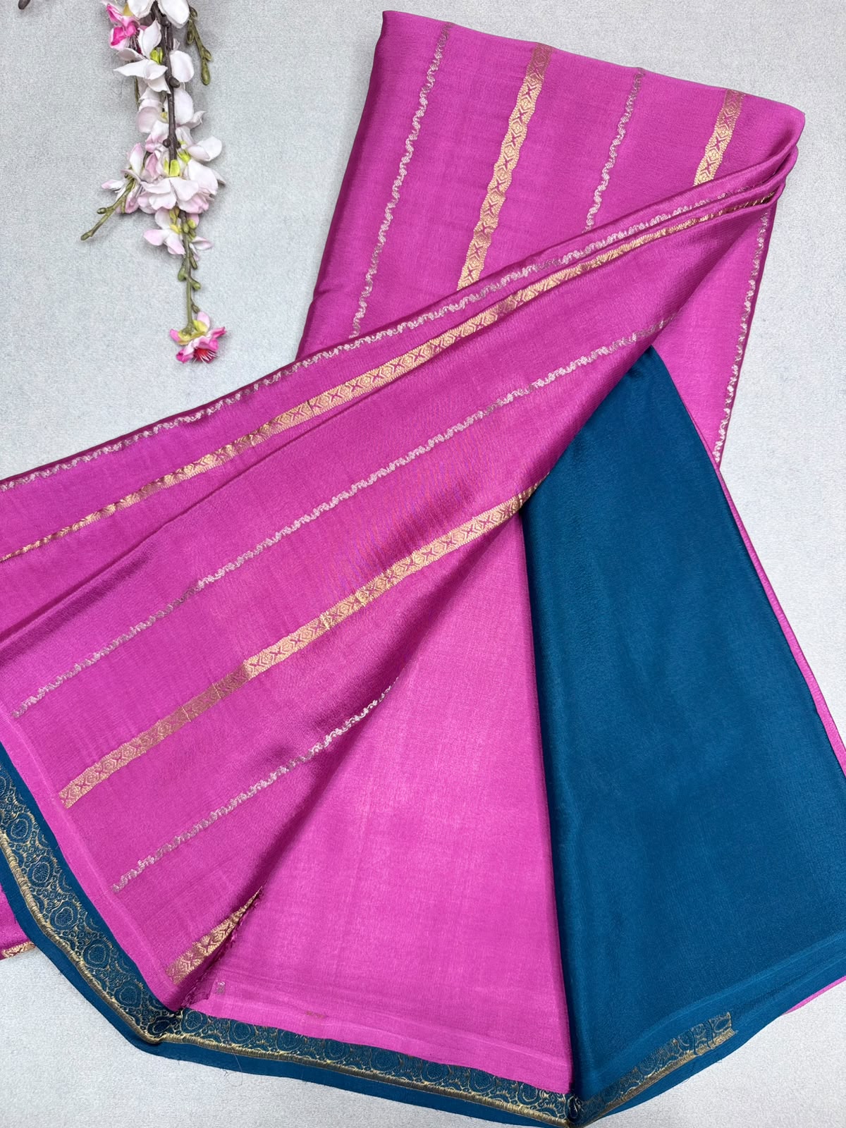 Mauve Stripes Pure Mysore Crepe Silk Saree 110