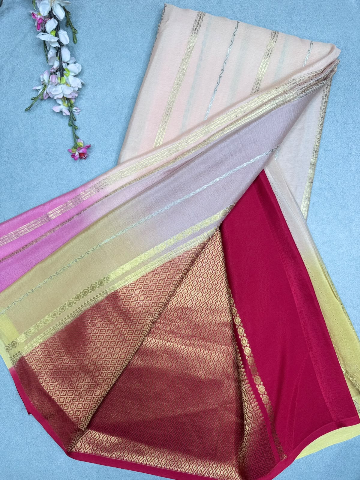 Rangkart Stripes Pure Mysore Crepe Silk Saree 110