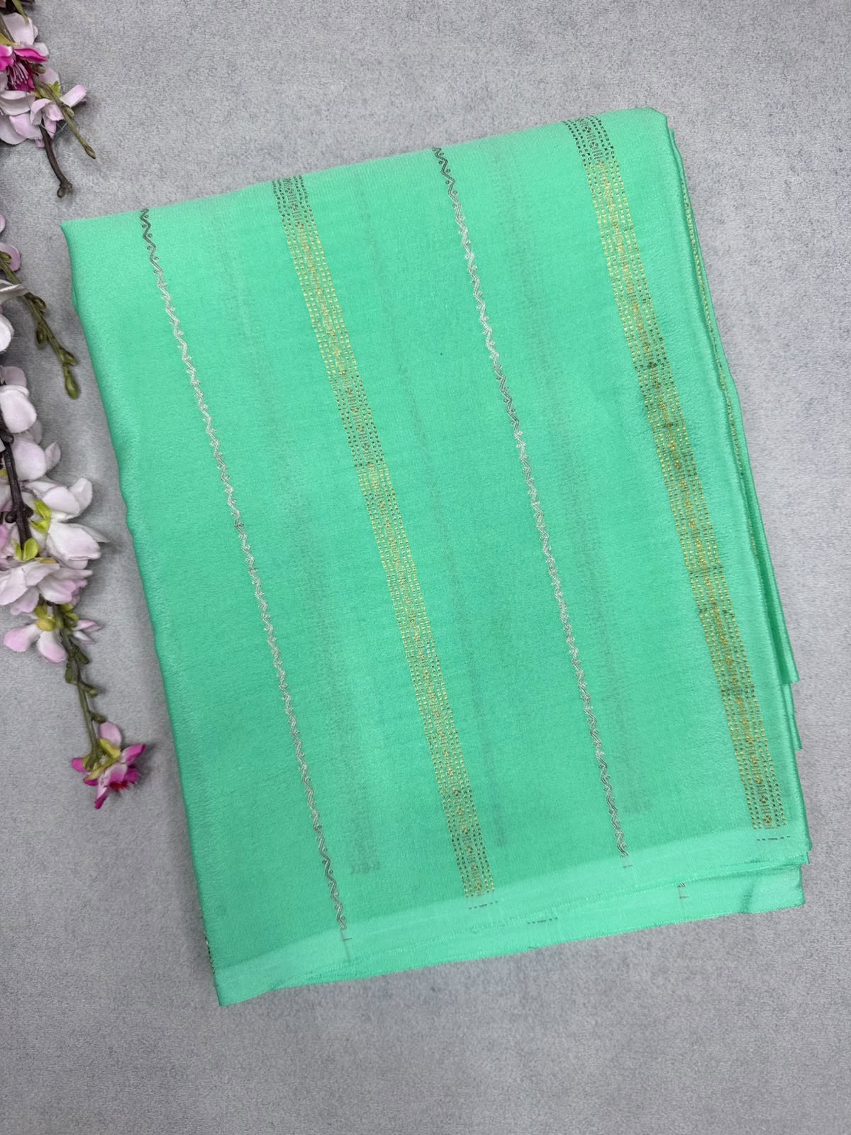 Green Stripes Pure Mysore Crepe Silk Saree 110