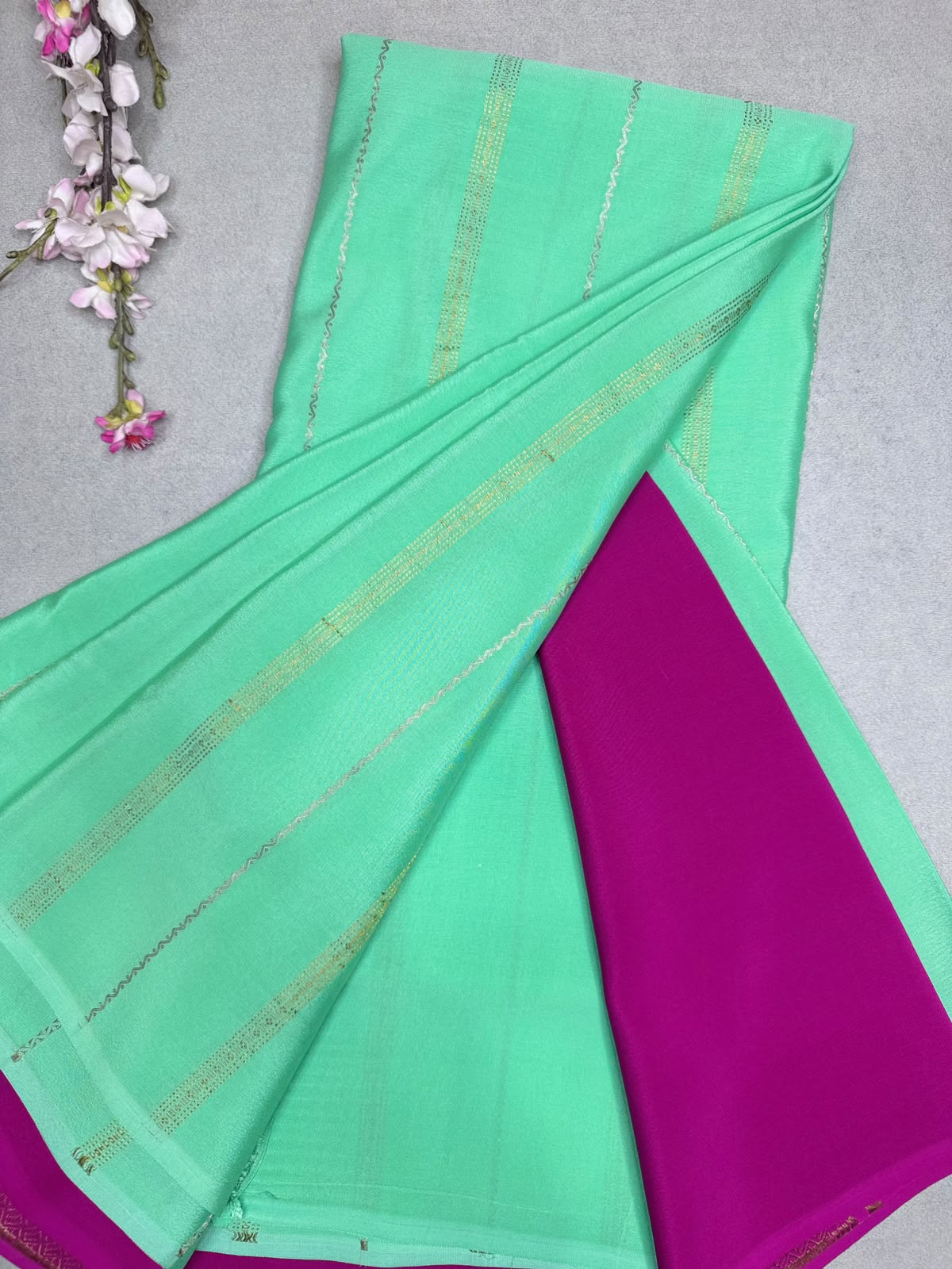Green Stripes Pure Mysore Crepe Silk Saree 110