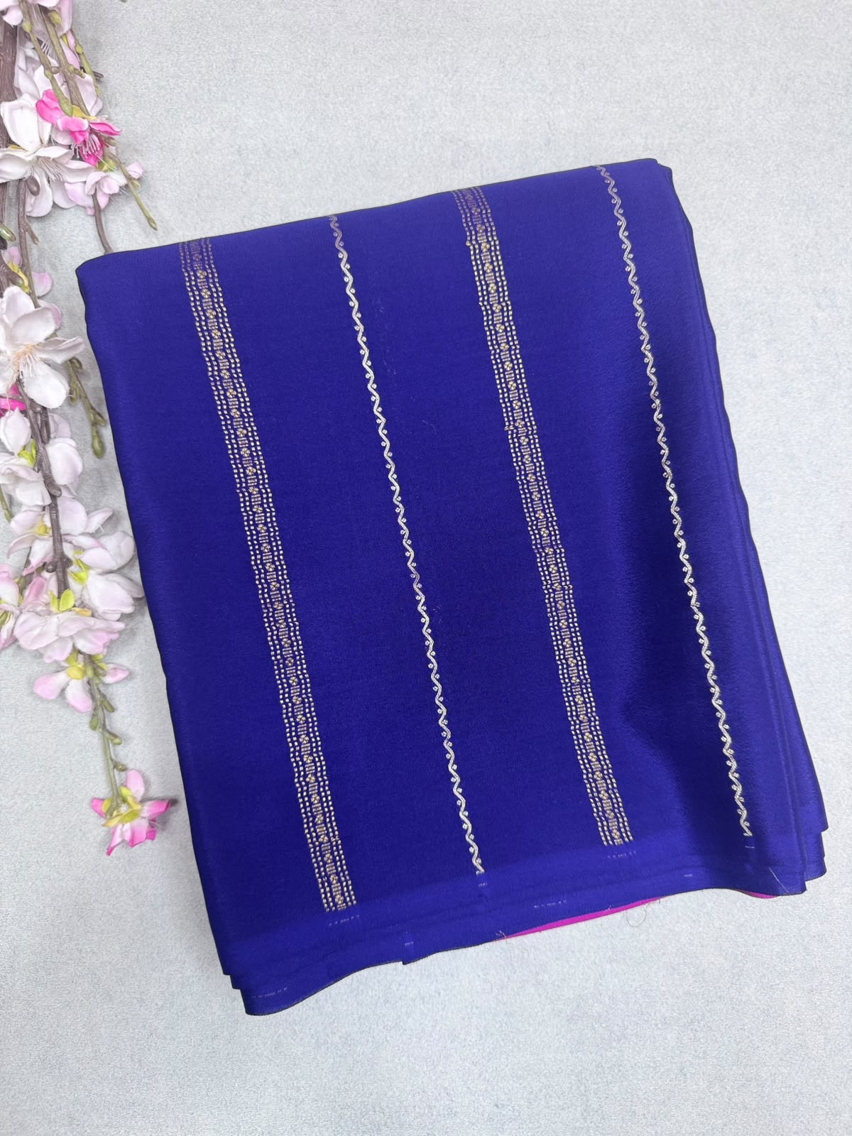 Navy Blue Stripes Pure Mysore Crepe Silk Saree 110