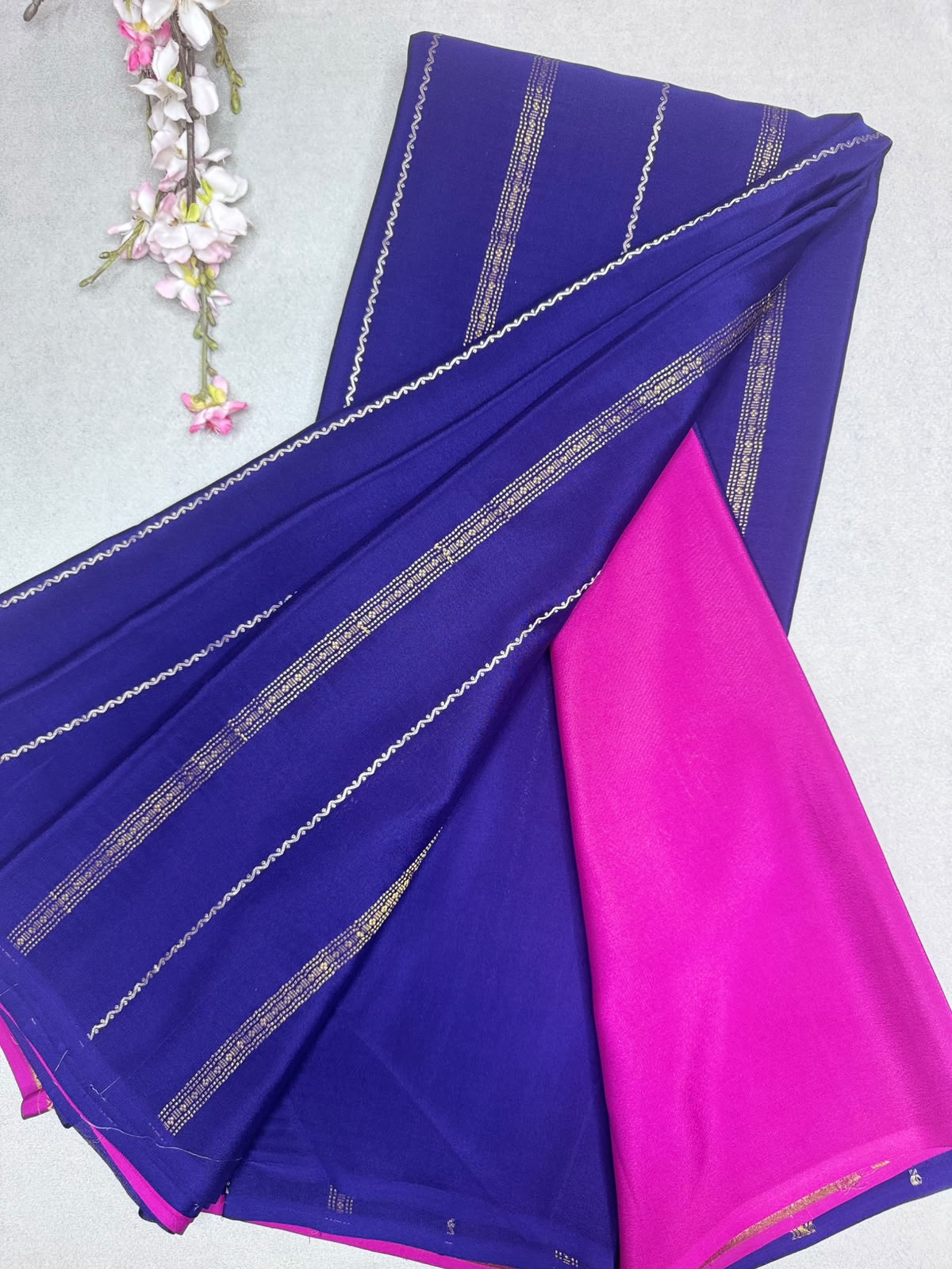 Navy Blue Stripes Pure Mysore Crepe Silk Saree 110