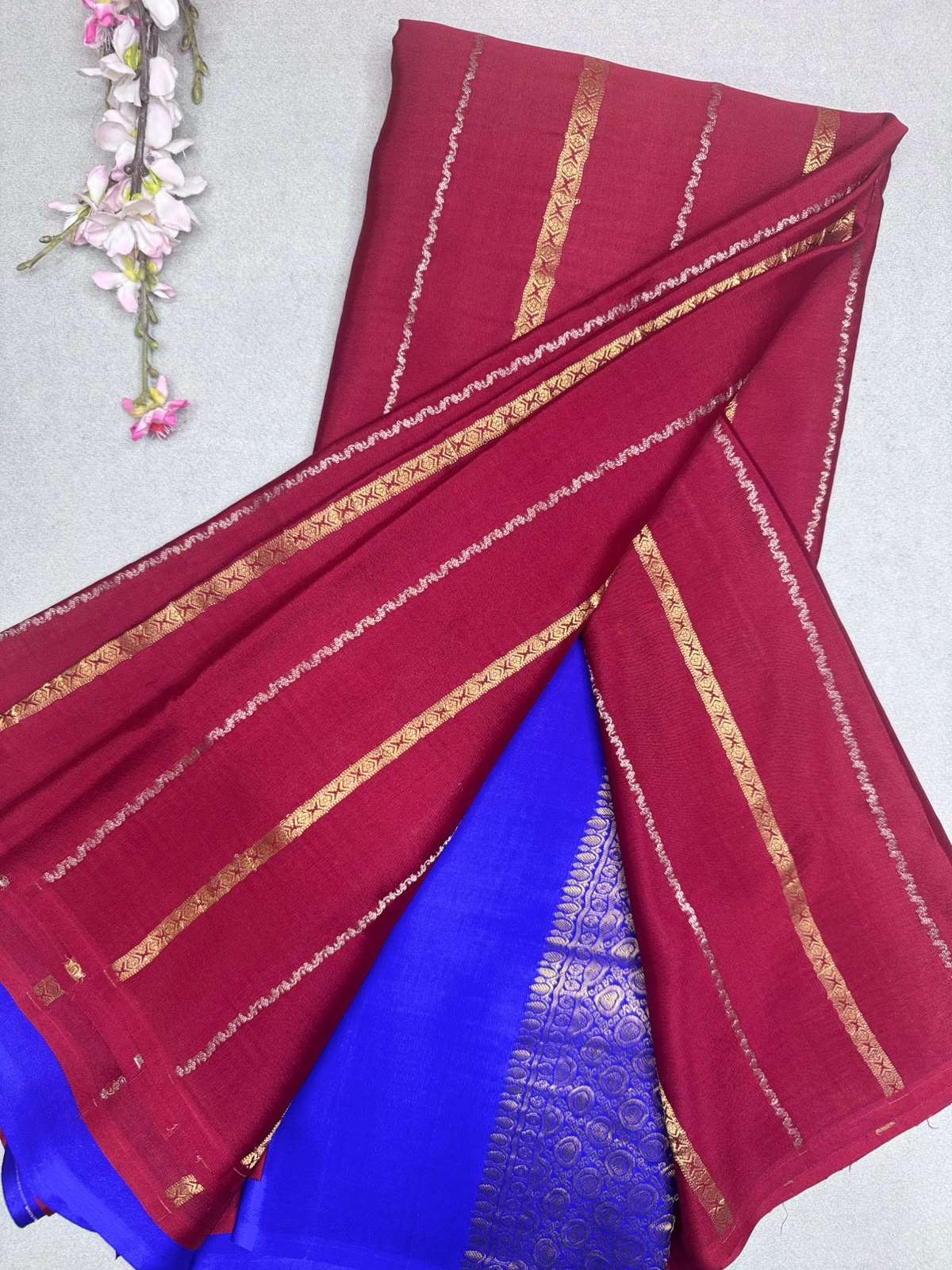 Maroon Stripes Pure Mysore Crepe Silk Saree 110