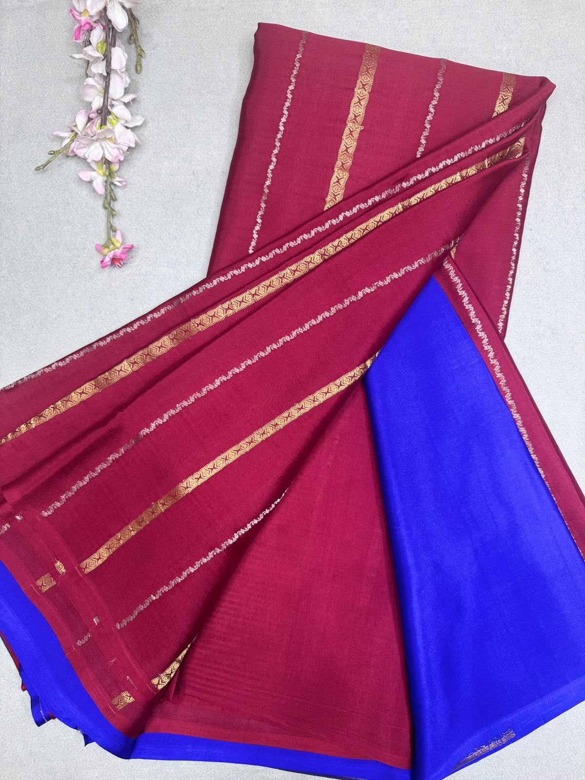 Maroon Stripes Pure Mysore Crepe Silk Saree 110