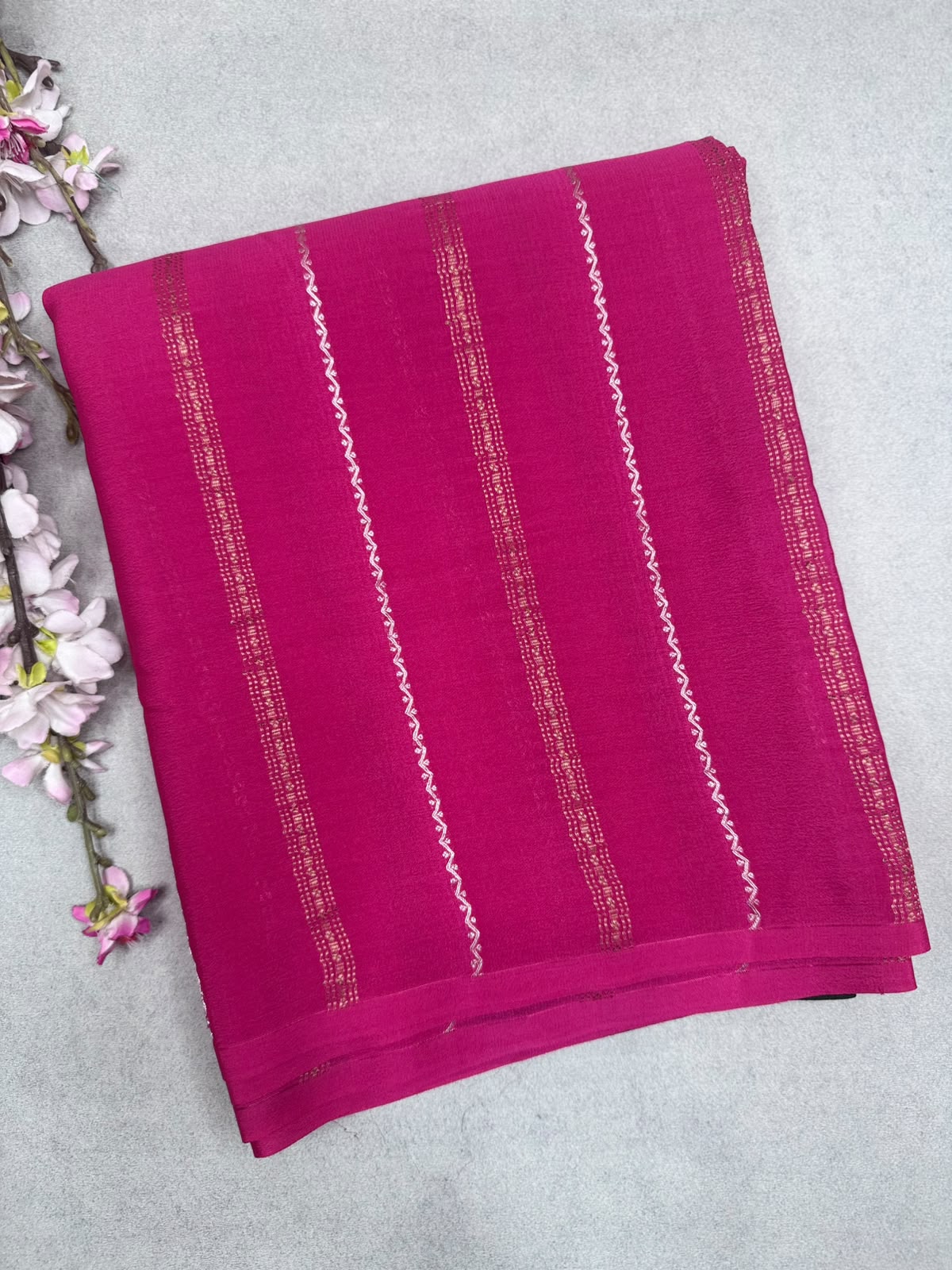 Pink Stripes Pure Mysore Crepe Silk Saree 110
