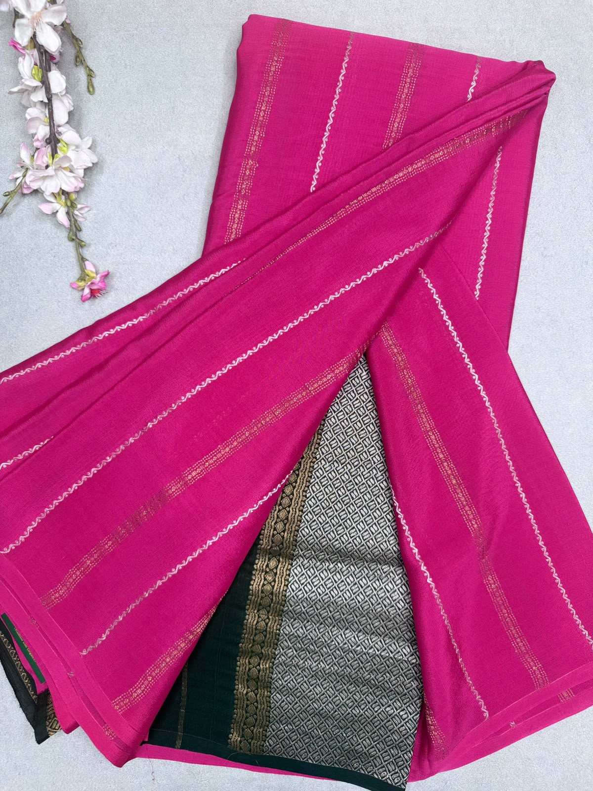 Pink Stripes Pure Mysore Crepe Silk Saree 110