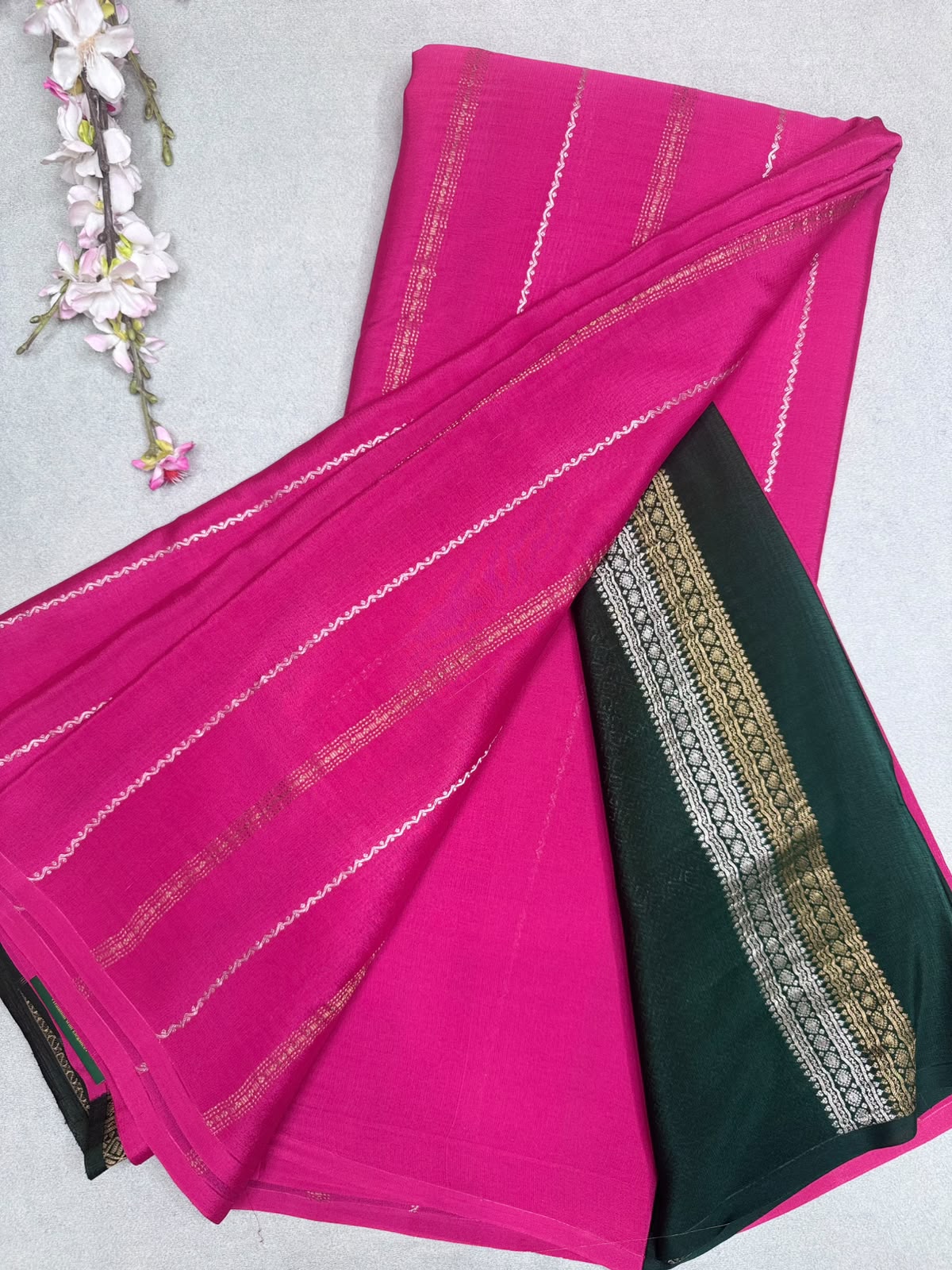 Pink Stripes Pure Mysore Crepe Silk Saree 110