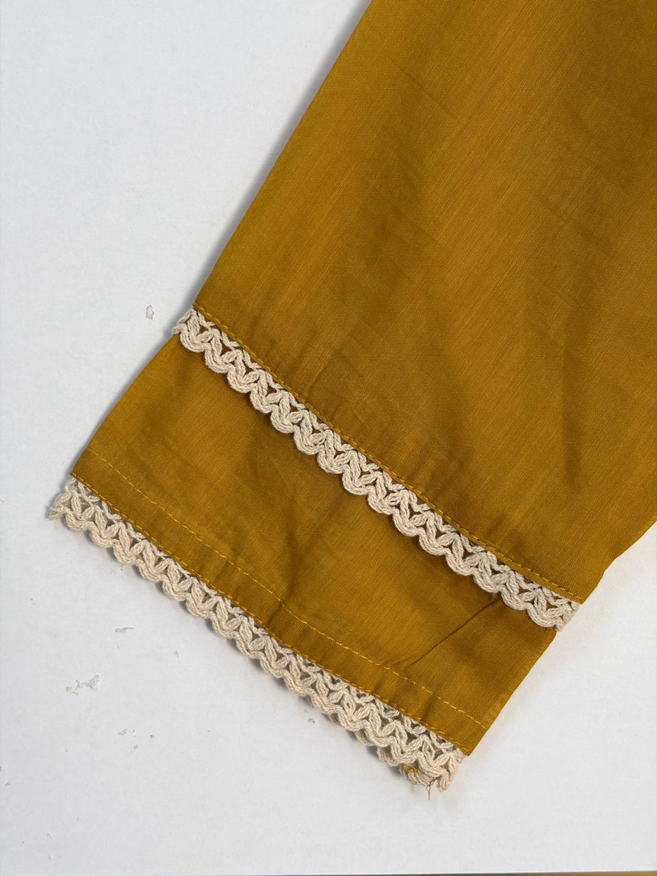 Musturd Yellow Embriodery mul Cotton A Line Kurtha 151