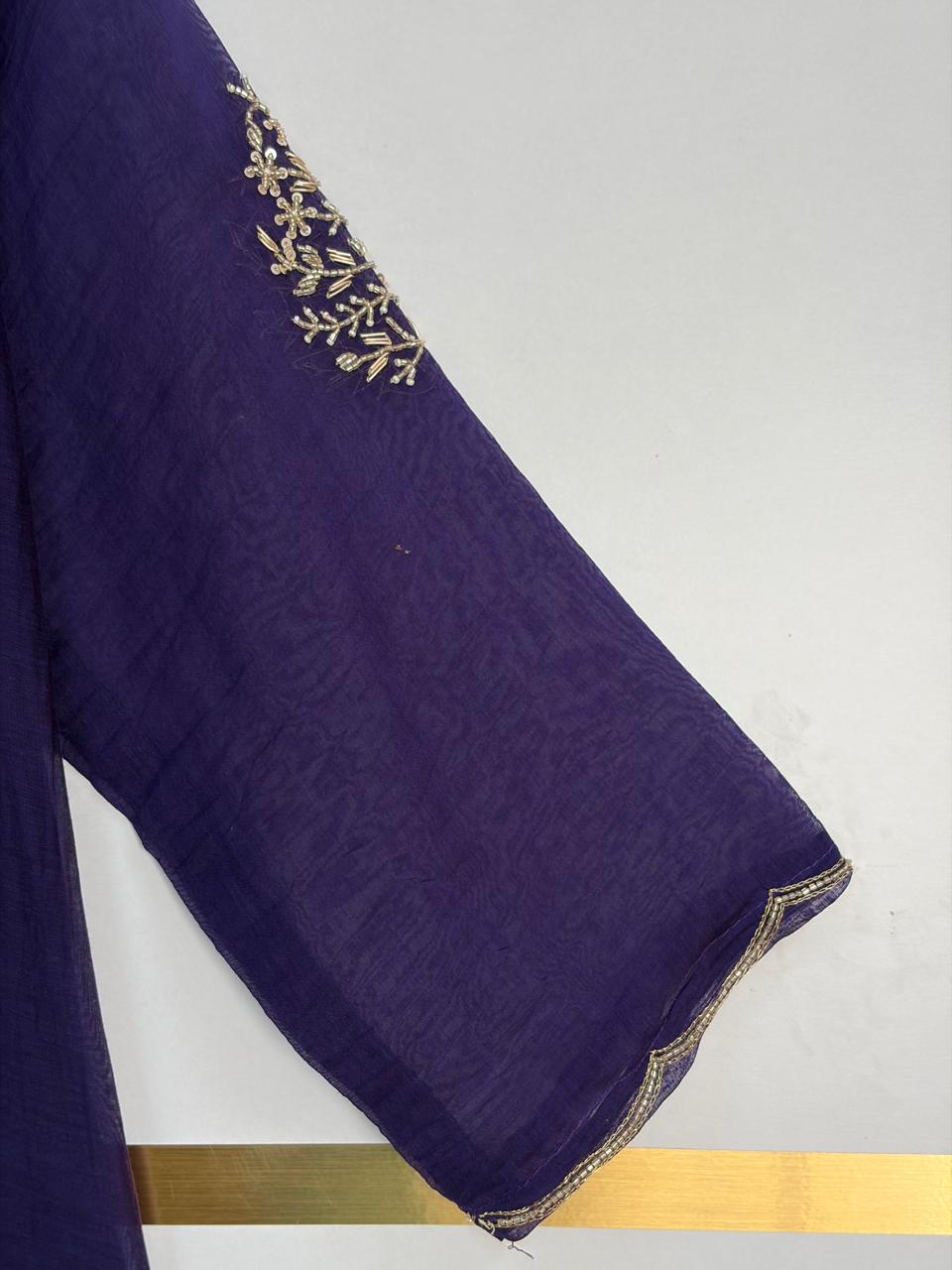 Purple Mul Chanderi Hand Embroidery Airline Kurtha 514