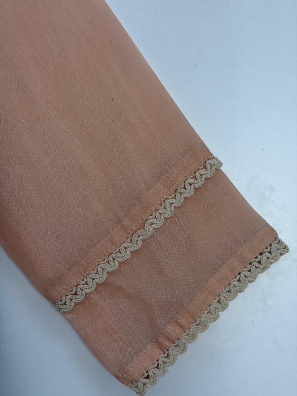 Peach Embriodery mul Cotton A Line Kurtha 151
